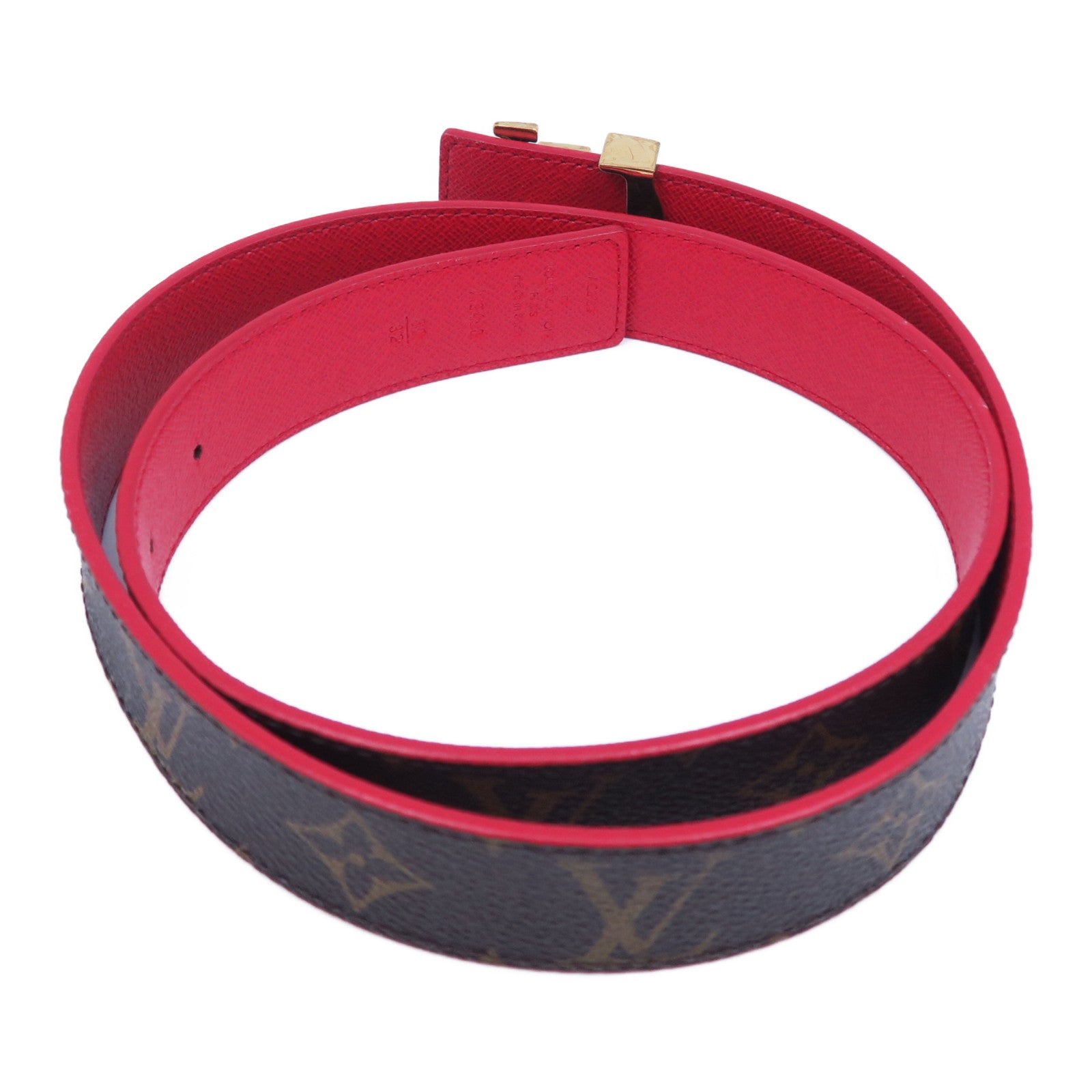 LOUIS VUITTON 【激減優惠】Monogram Belt金扣皮帶啡色/紅色