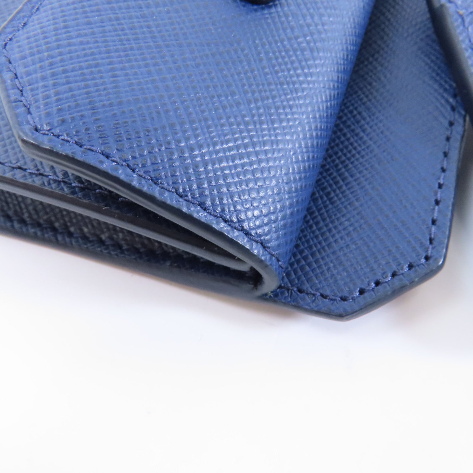 PRADA 【激減優惠】Saffiano皮革Card Case金扣卡片套藍色