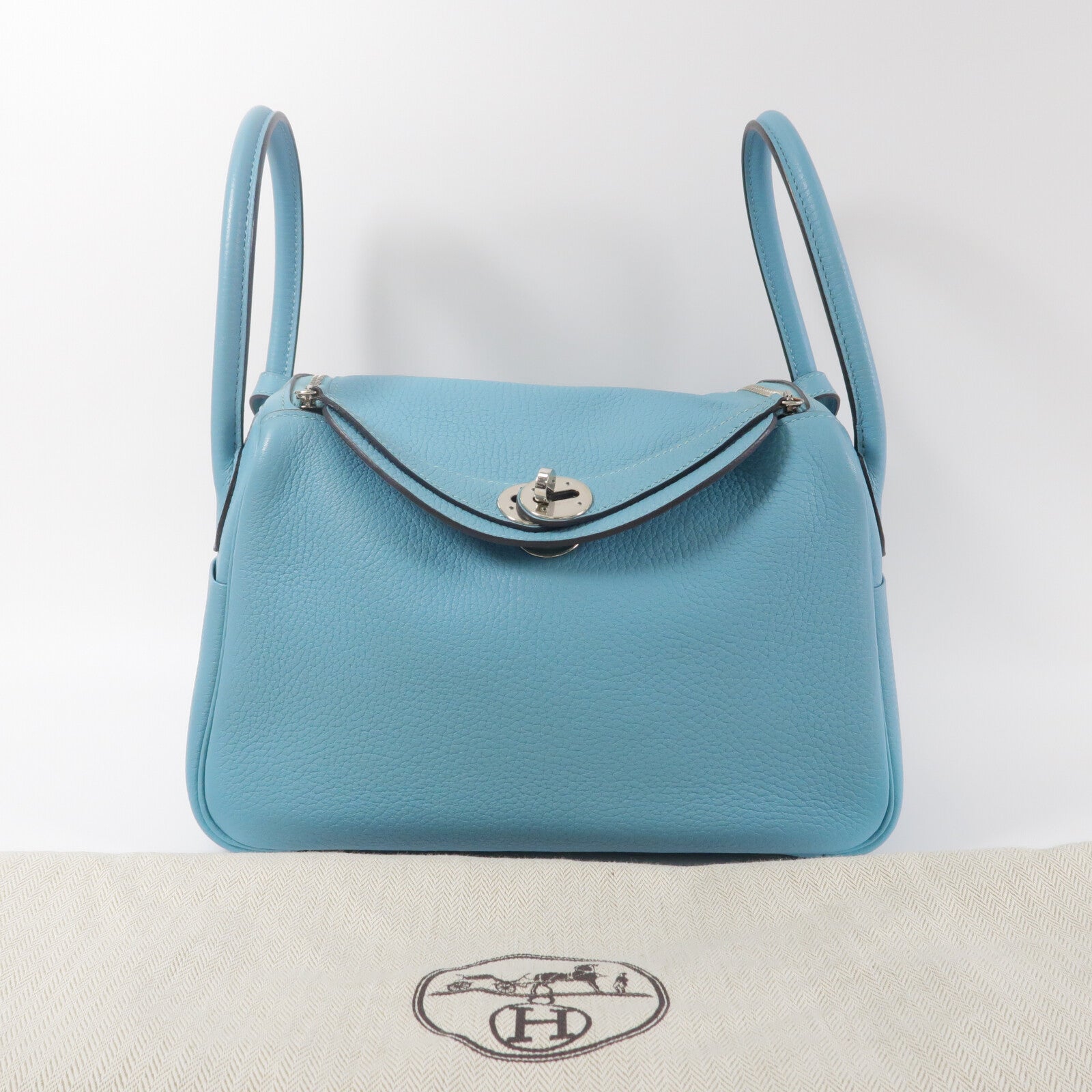 HERMES Clemence皮革Lindy 26手挽肩背兩用袋Bleu Atoll