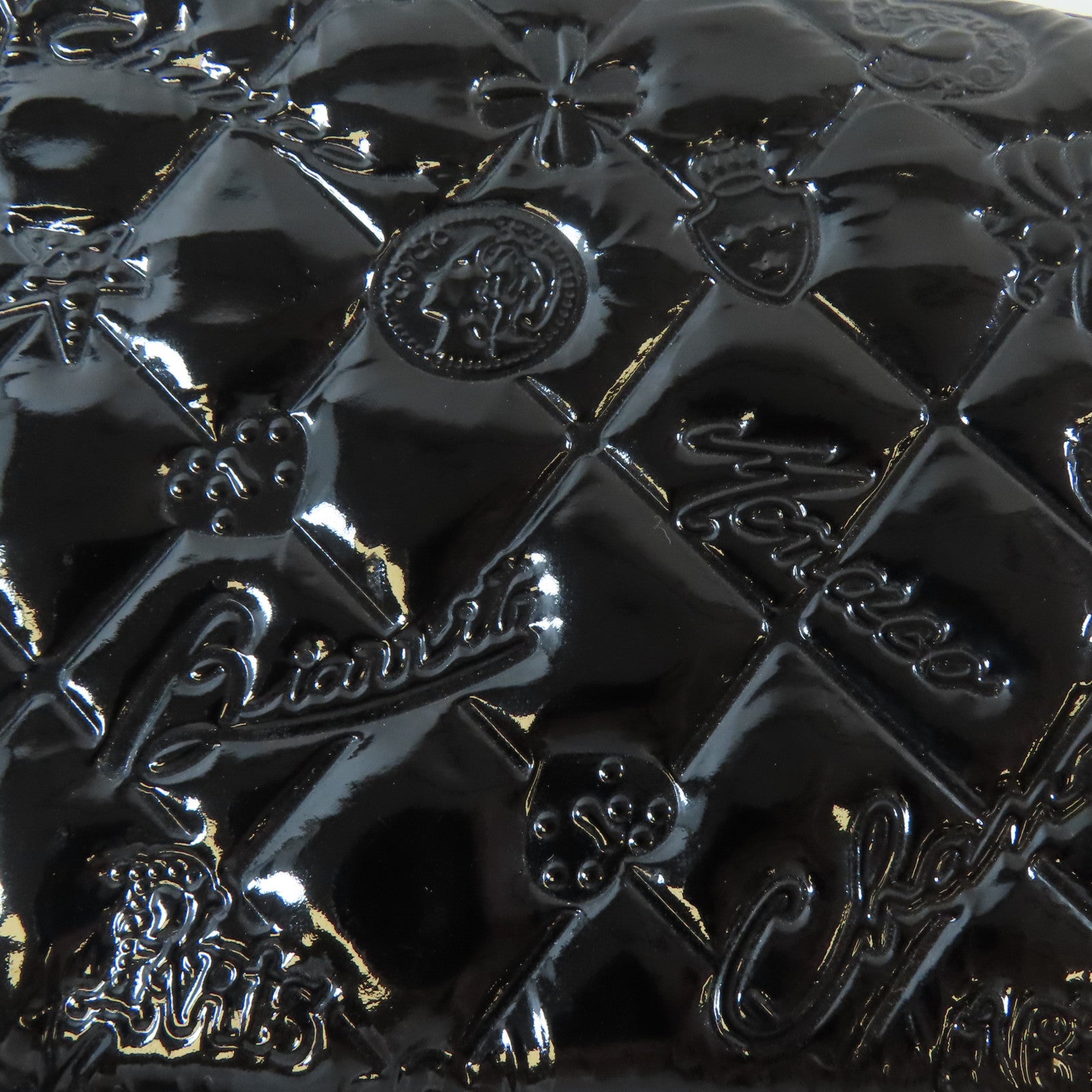 CHANEL 菱格漆皮皮革Chain Shoulder銀扣鏈帶肩背袋黑色