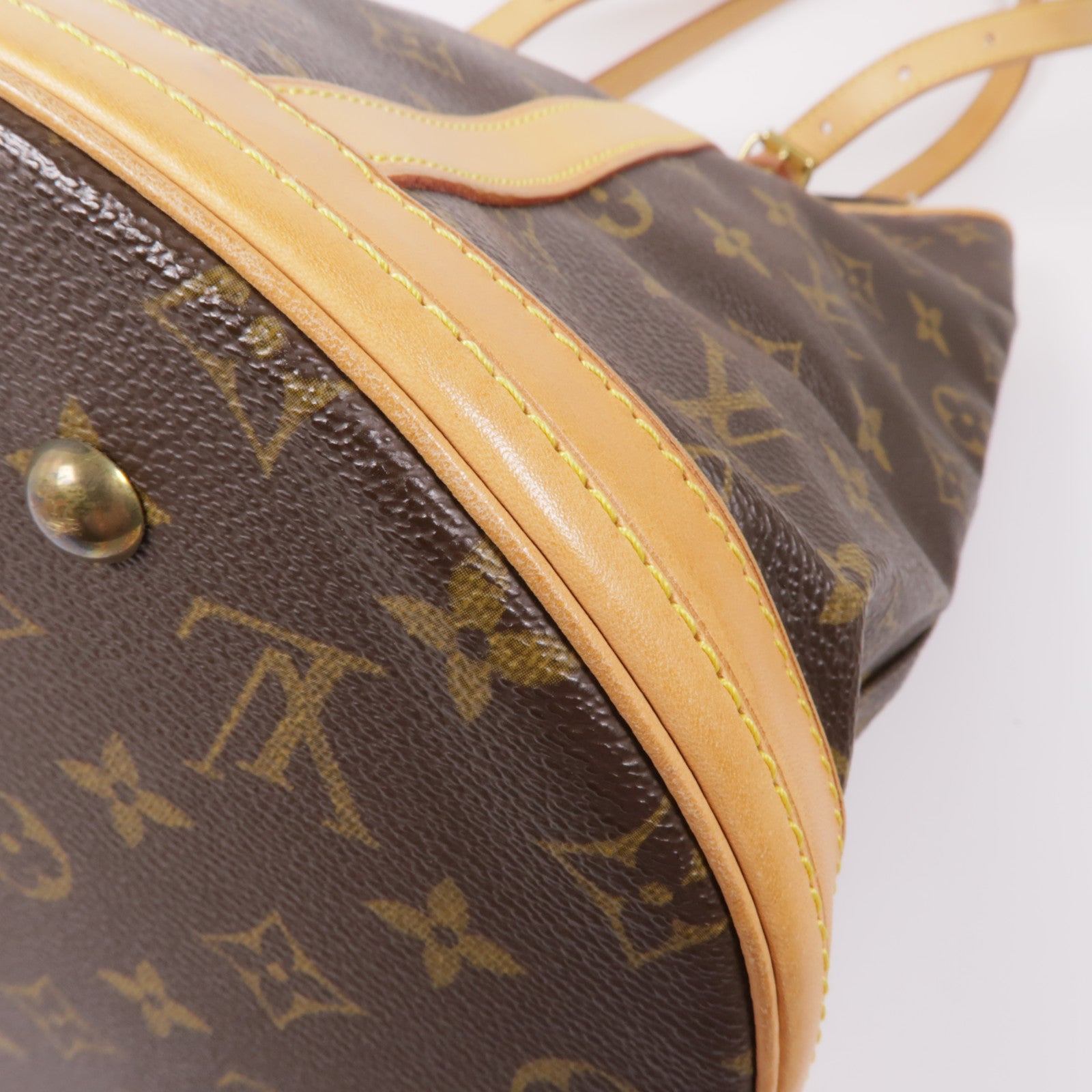 LOUIS VUITTON Monogram Bucket GM金扣手挽袋棕色