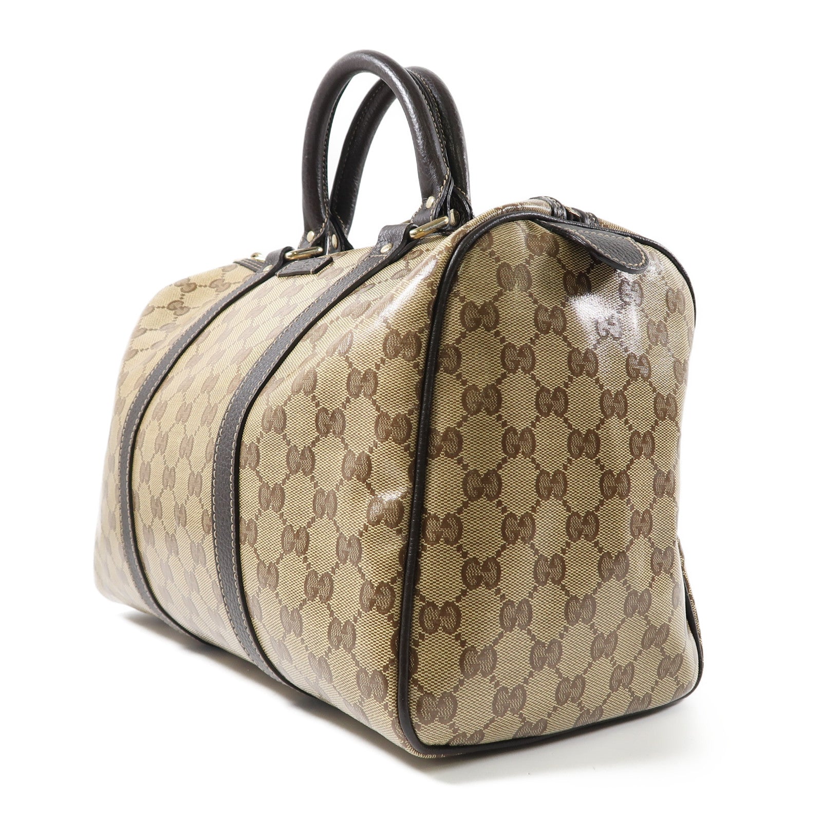 GUCCI 塗層帆布Boston Bag金扣手挽袋啡色