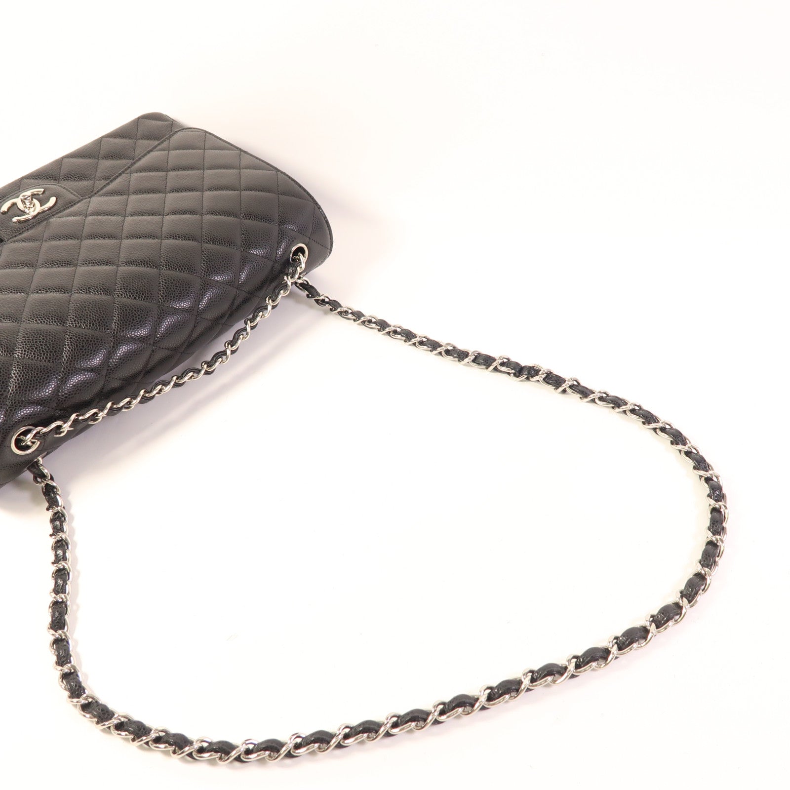 CHANEL 牛皮皮革Maxi Classic銀扣鏈帶肩背袋