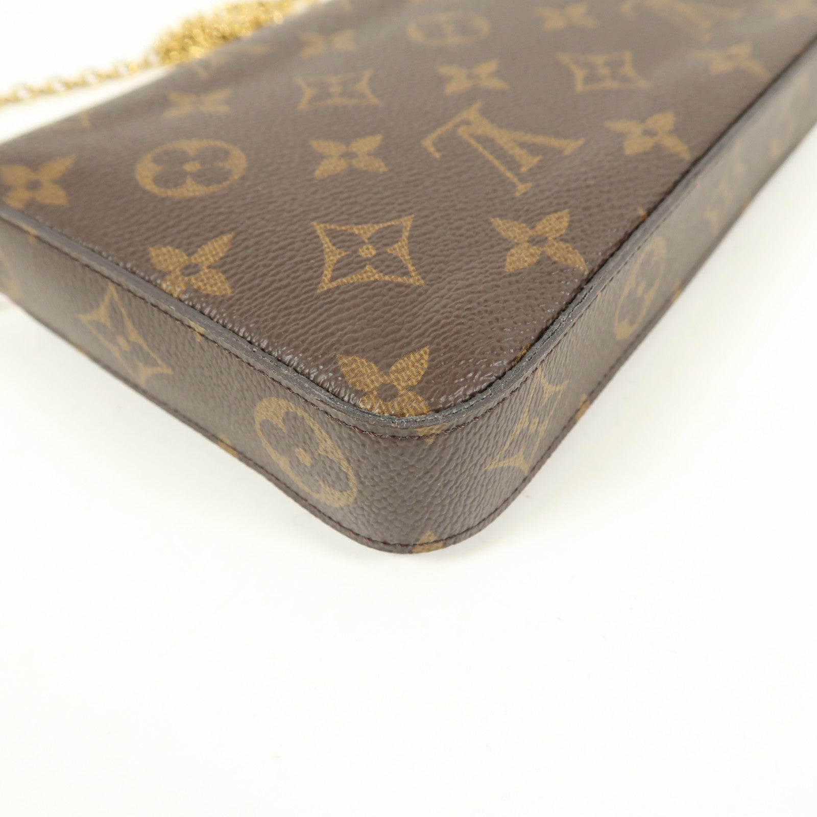 LOUIS VUITTON 【激減優惠】Monogram Pochette Felicie金扣鏈帶肩背袋棕色