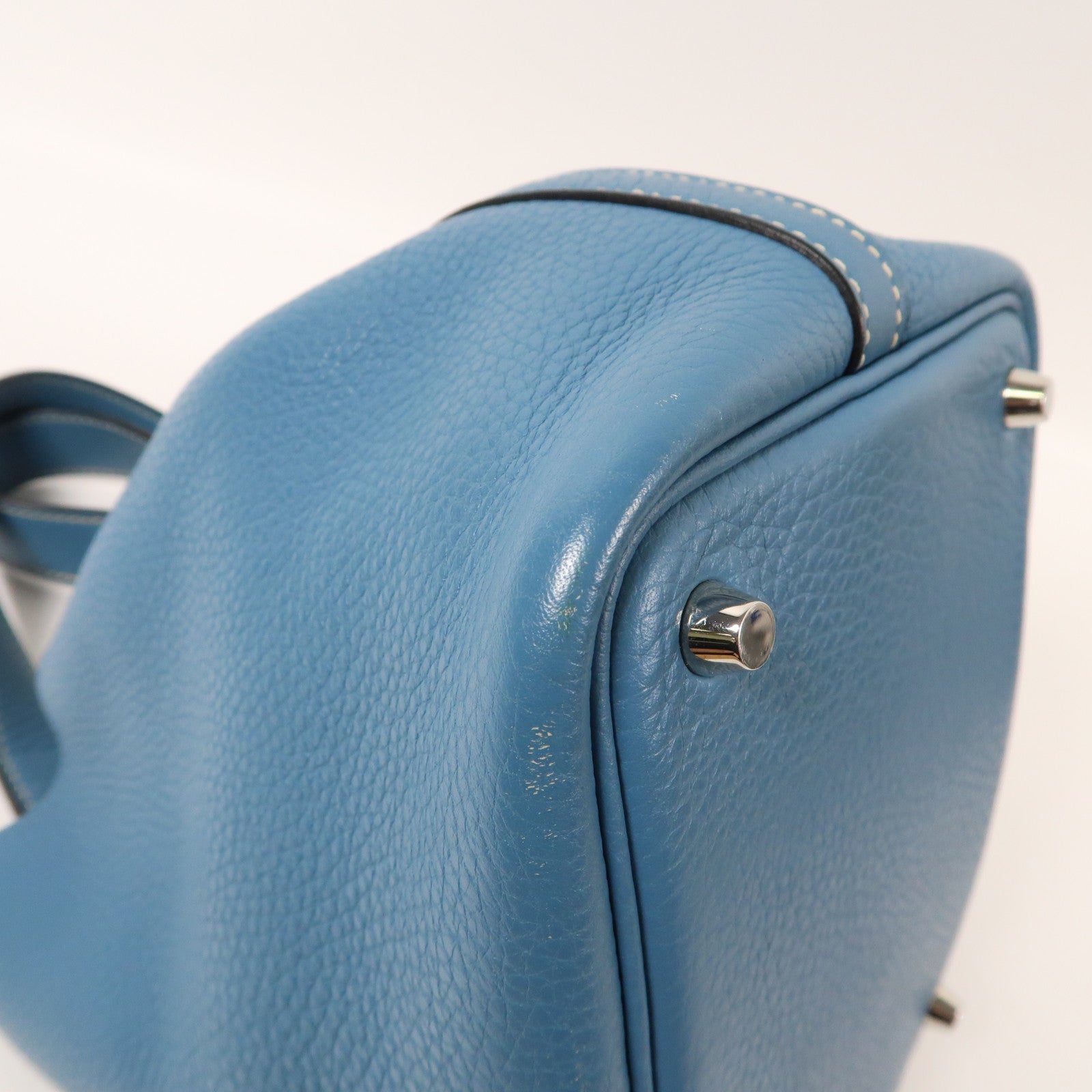 HERMES 【激減優惠】Clemence皮革Picotin PM銀扣手挽袋Bleu Jean/藍色