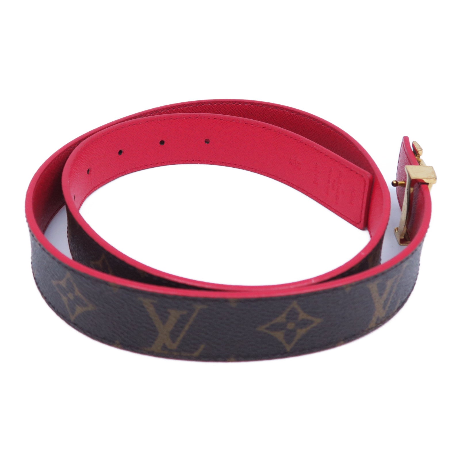 LOUIS VUITTON 【激減優惠】Monogram Belt金扣皮帶啡色/紅色