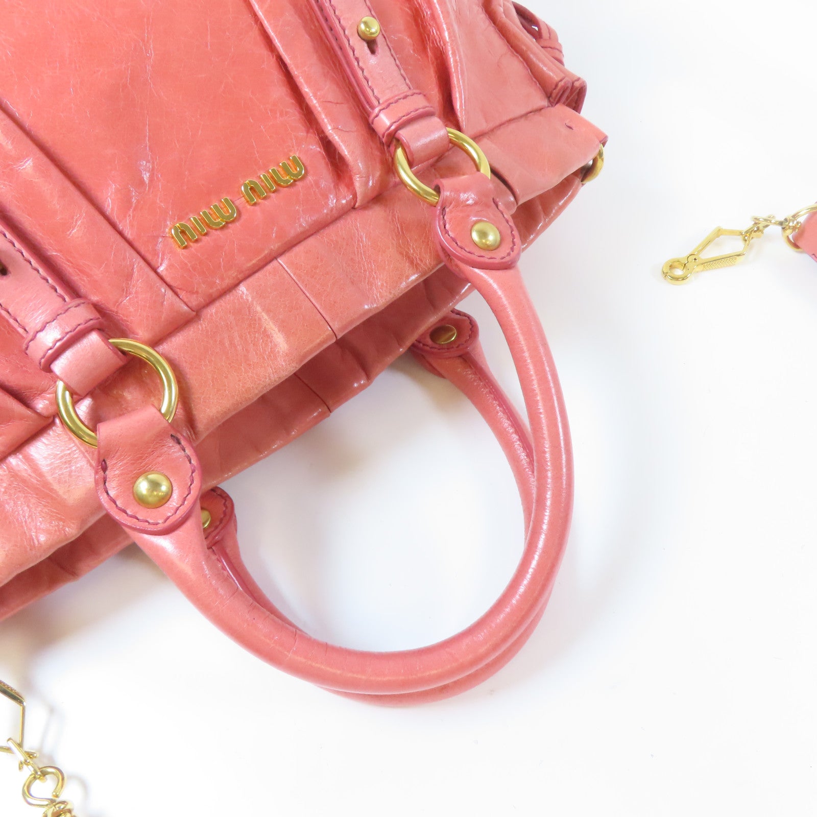 Miu Miu 牛皮皮革2 Way Shoulder Bag金扣手挽肩背兩用袋粉紅色