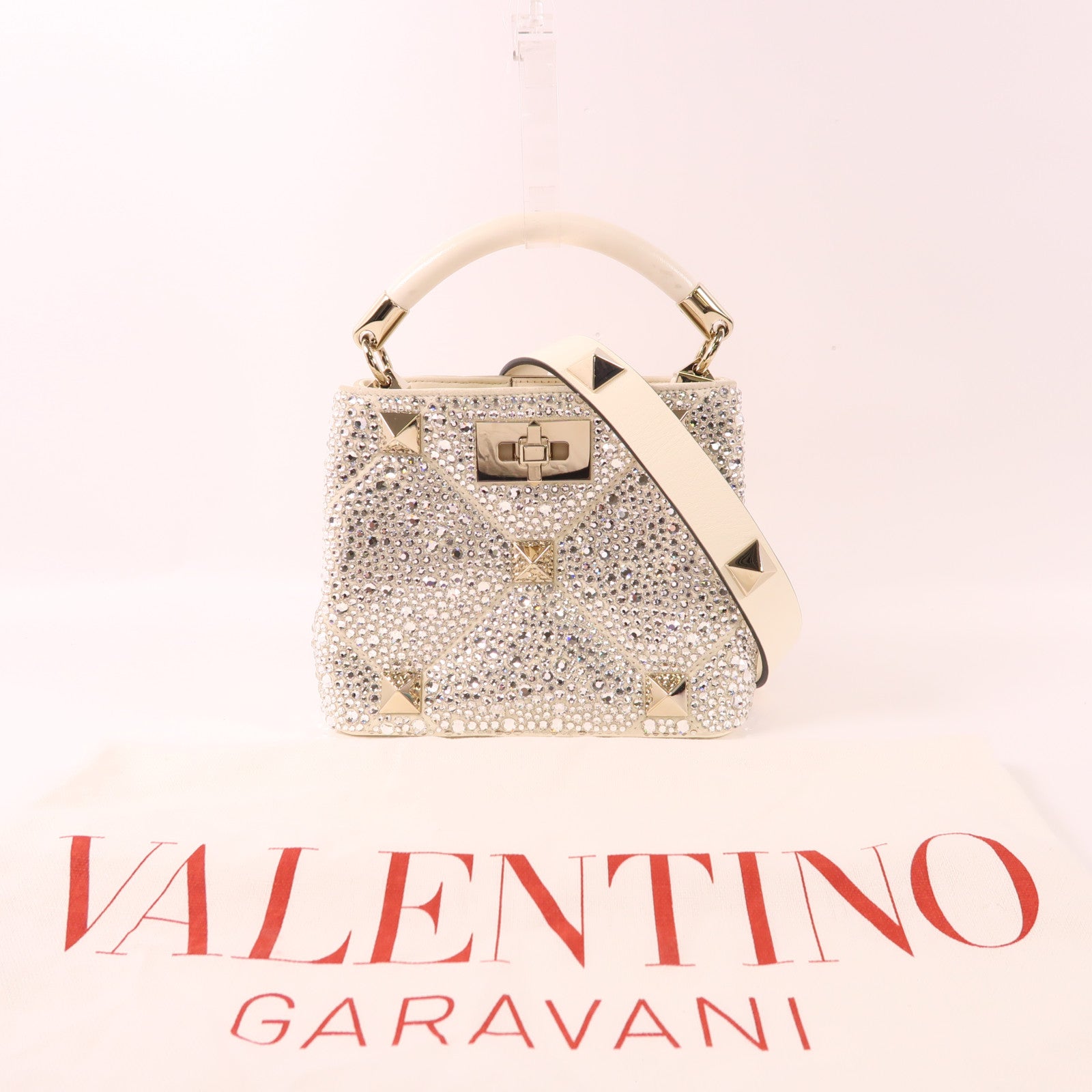 Valentino 牛皮皮革/水鑽Roman Stud Embellished Top Handle金扣手挽肩背兩用袋