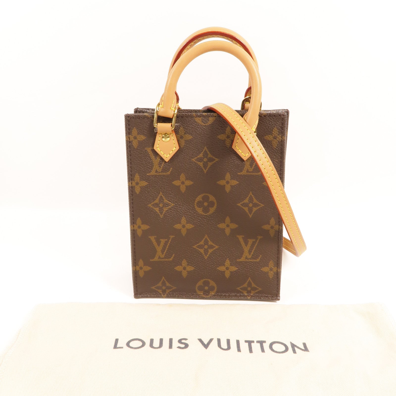 LOUIS VUITTON Monogram Petit Sac Plat金扣手挽肩背兩用袋Monogram Petit Sac Plat金扣手挽肩背兩用袋