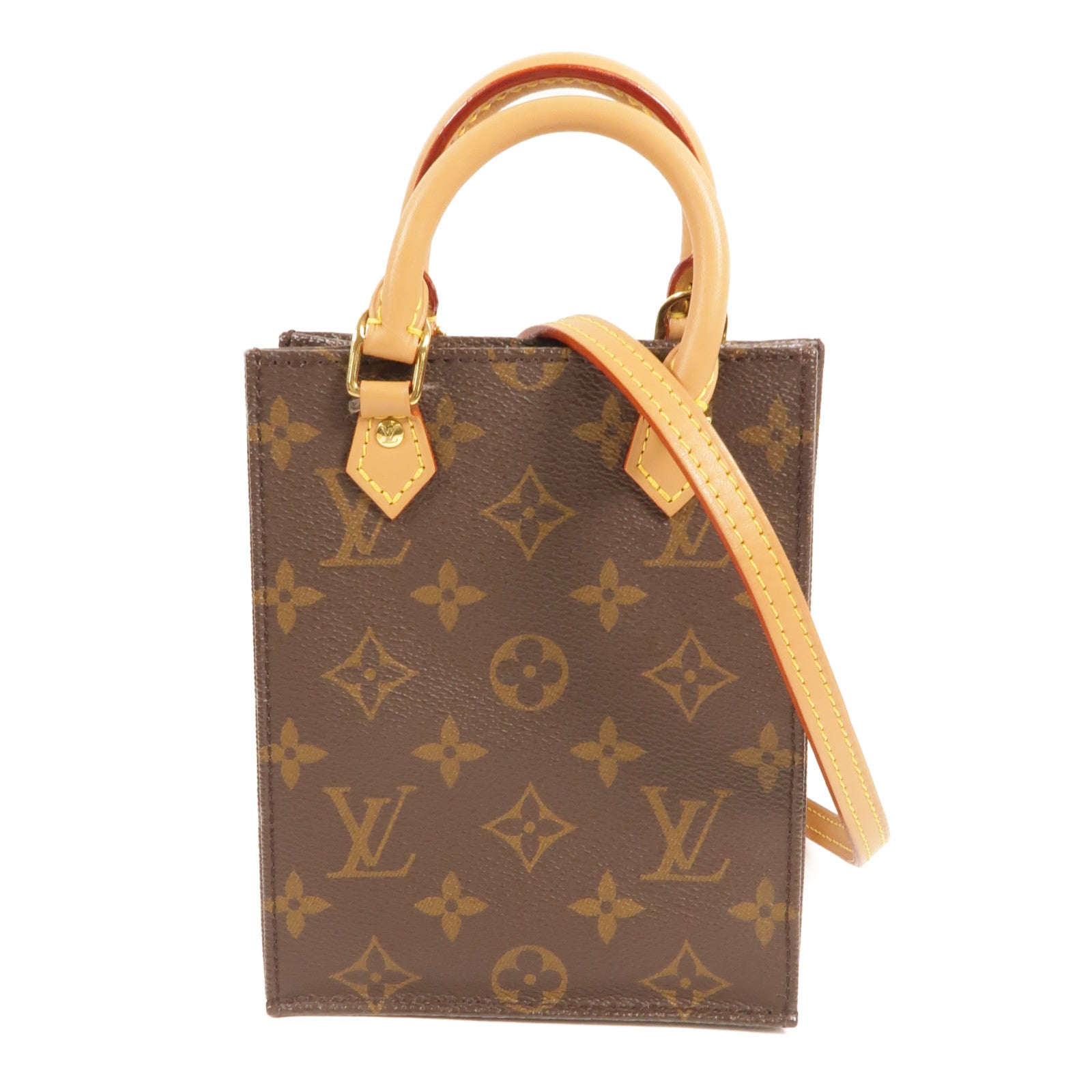 LOUIS VUITTON Monogram Petit Sac Plat金扣手挽肩背兩用袋Monogram Petit Sac Plat金扣手挽肩背兩用袋