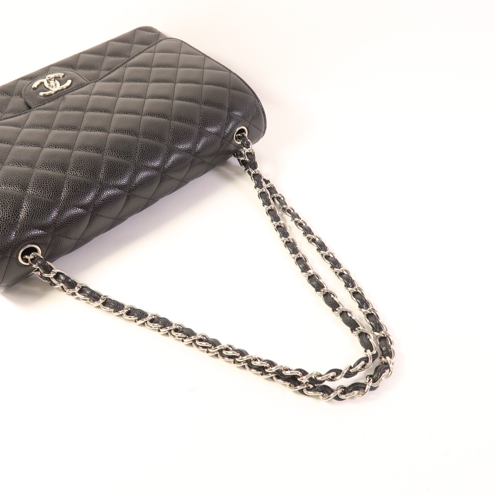 CHANEL 牛皮皮革Maxi Classic銀扣鏈帶肩背袋