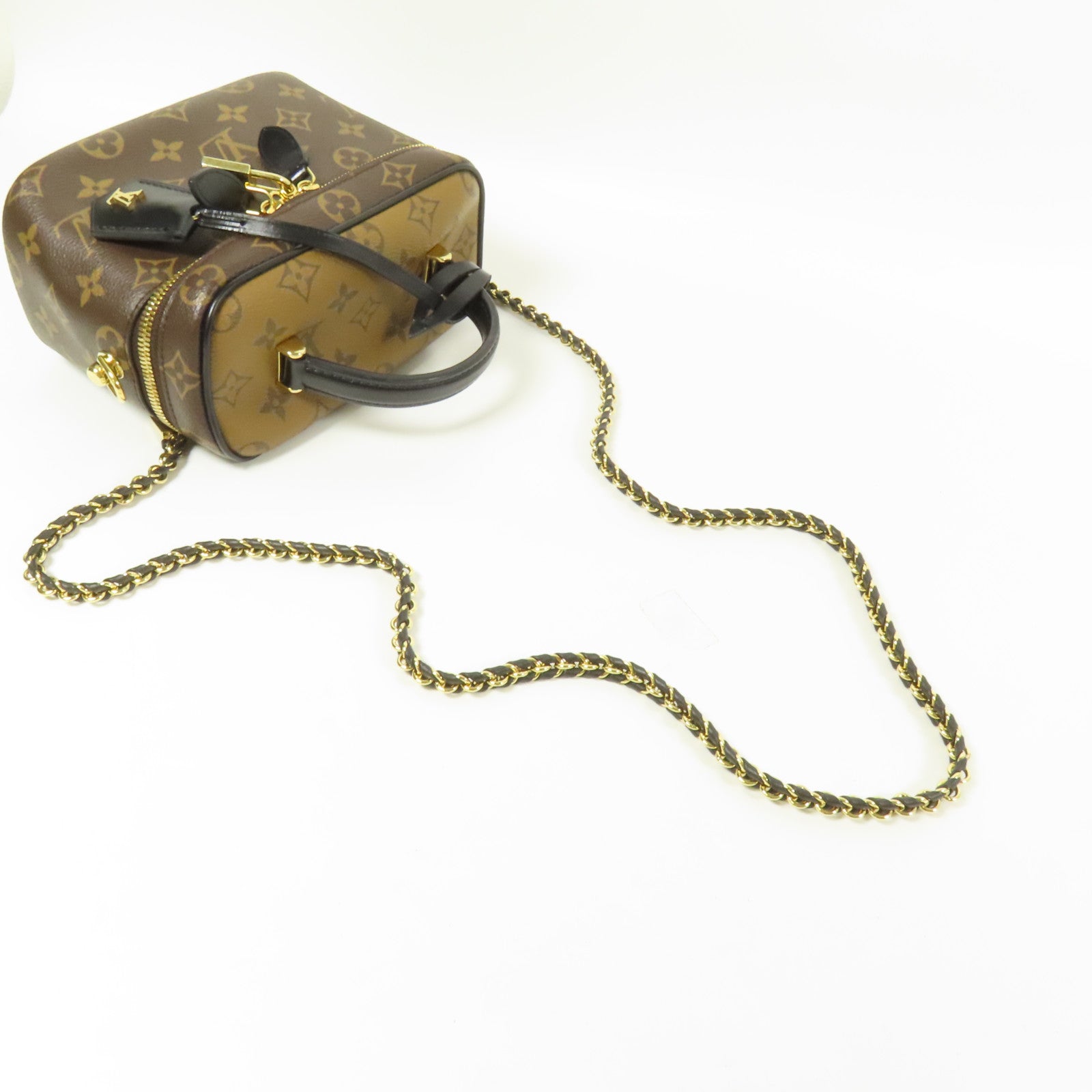 LOUIS VUITTON Monogram Reverse Vanity PM金扣手挽肩背兩用袋棕色