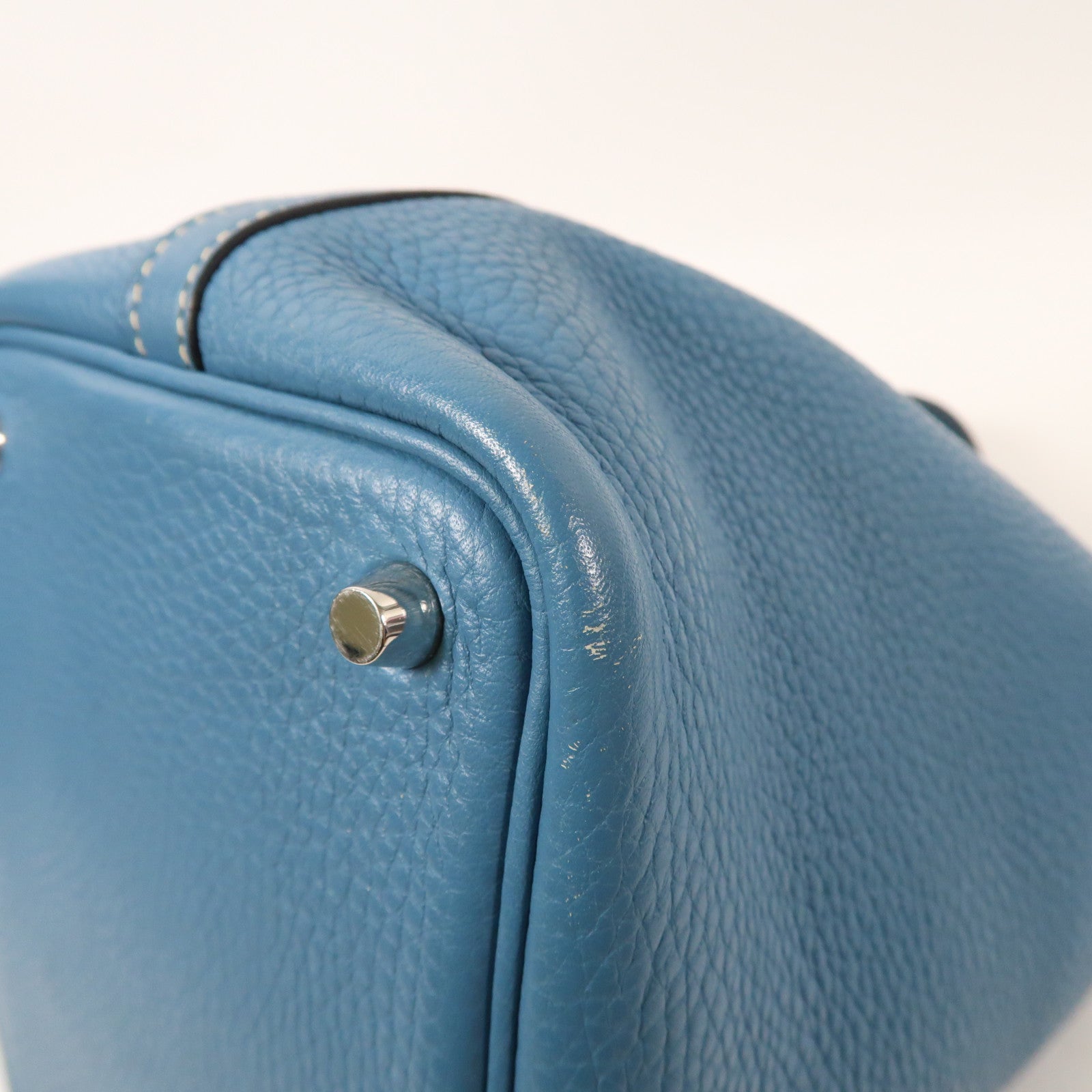 HERMES 【激減優惠】Clemence皮革Picotin PM銀扣手挽袋Bleu Jean/藍色