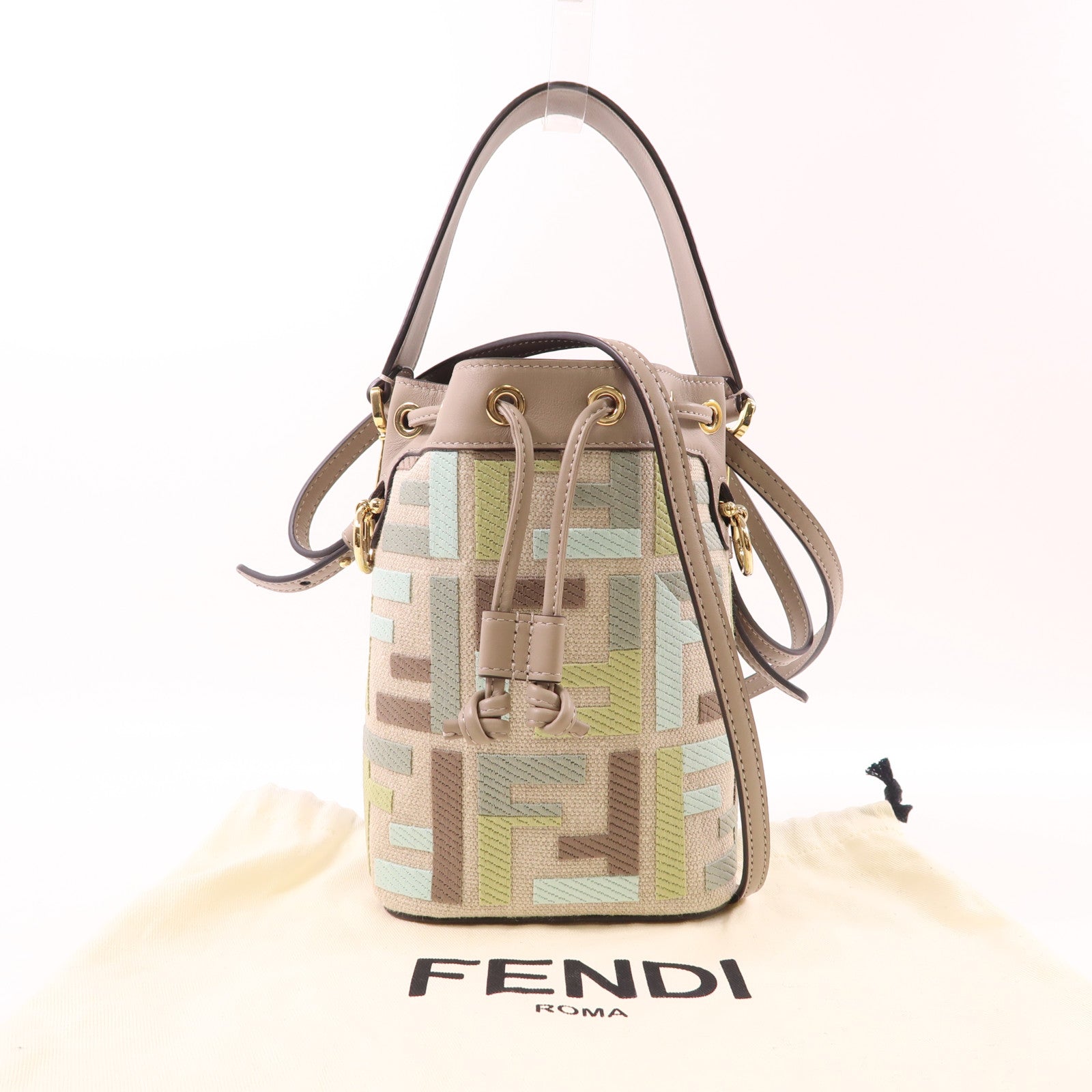 FENDI GHW Mon Tresor 2 Way Shoulder Bag 8BS093AUPIF1SKI Canvas Calfskin Leather