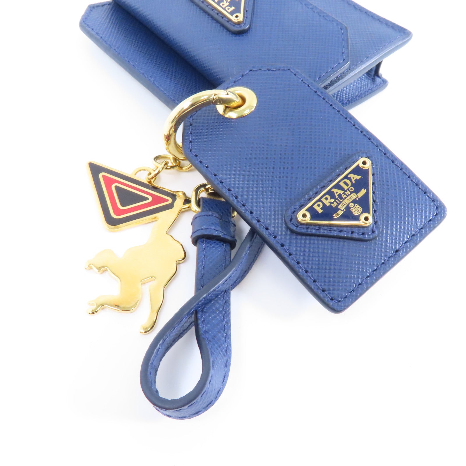 PRADA 【激減優惠】Saffiano皮革Card Case金扣卡片套藍色