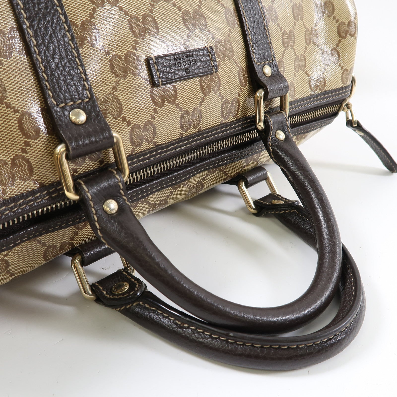 GUCCI 塗層帆布Boston Bag金扣手挽袋啡色
