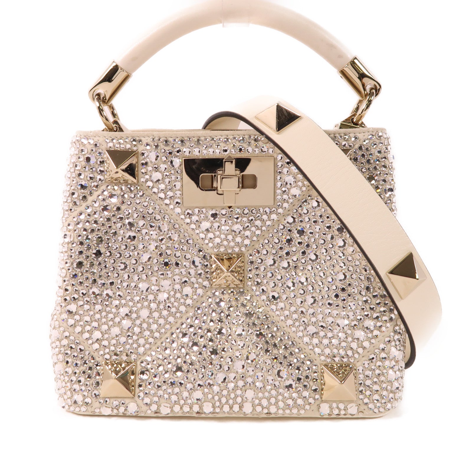 Valentino 牛皮皮革/水鑽Roman Stud Embellished Top Handle金扣手挽肩背兩用袋