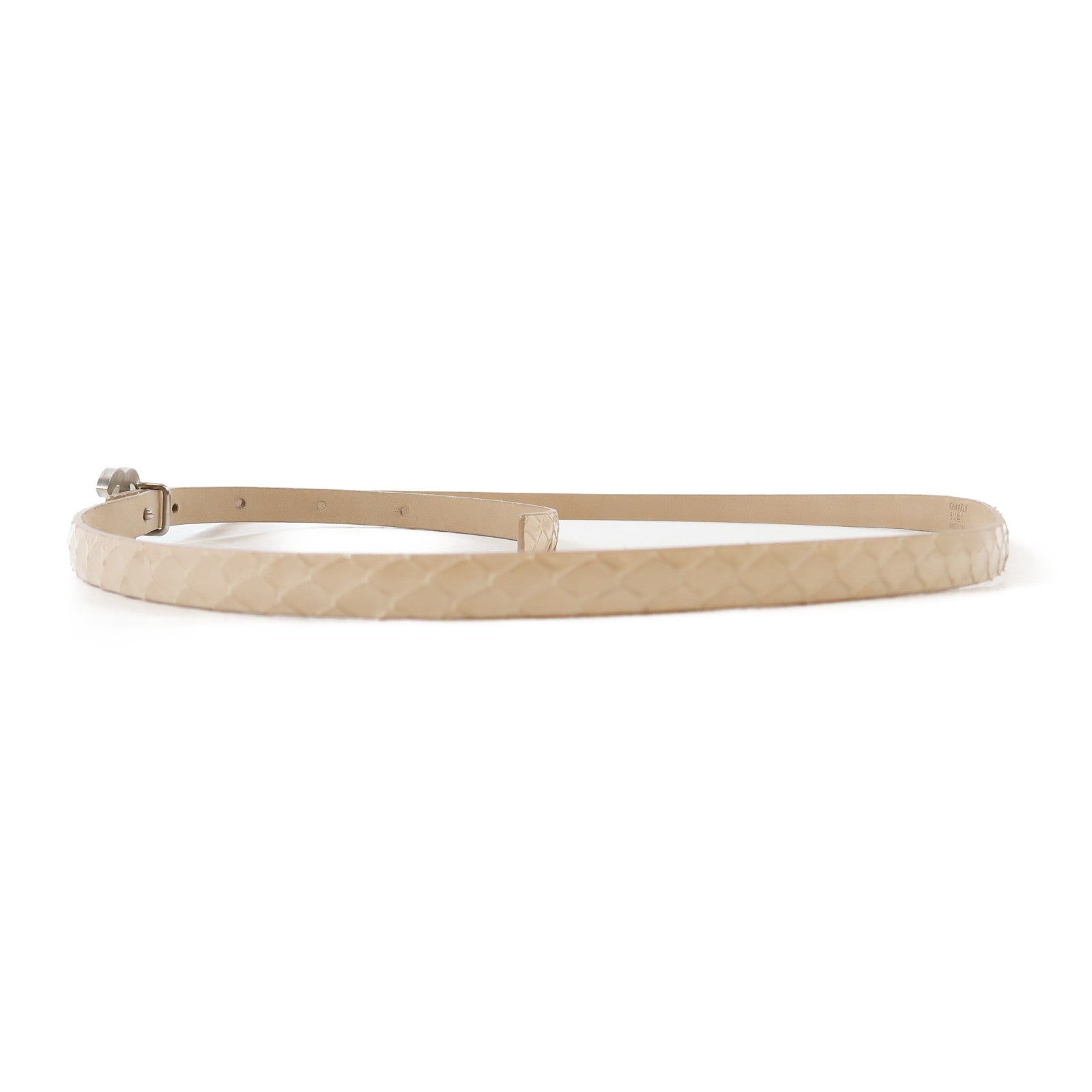 CHANEL 蛇皮皮革Python Belt銀扣皮帶米色