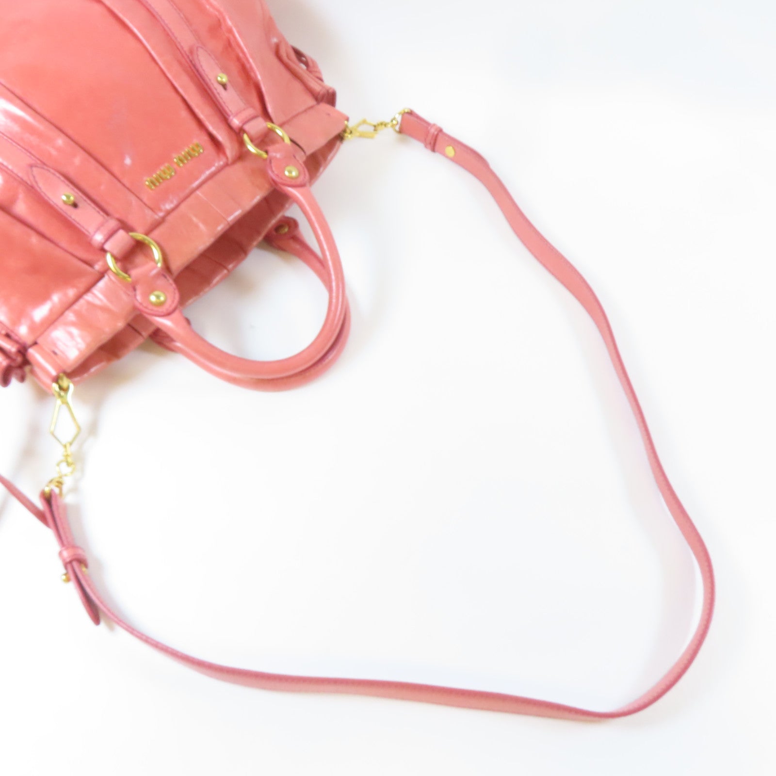 Miu Miu 牛皮皮革2 Way Shoulder Bag金扣手挽肩背兩用袋粉紅色