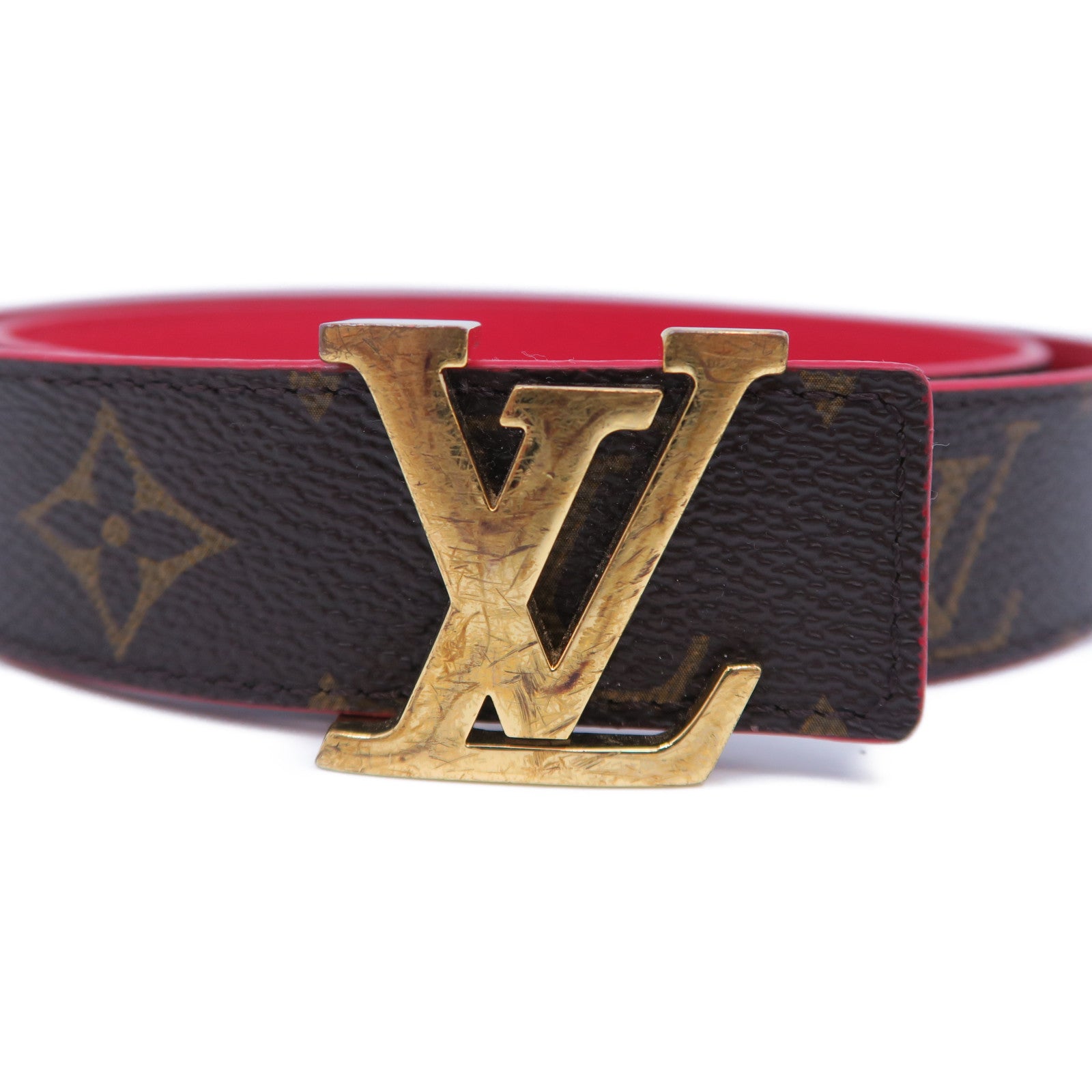 LOUIS VUITTON 【激減優惠】Monogram Belt金扣皮帶啡色/紅色