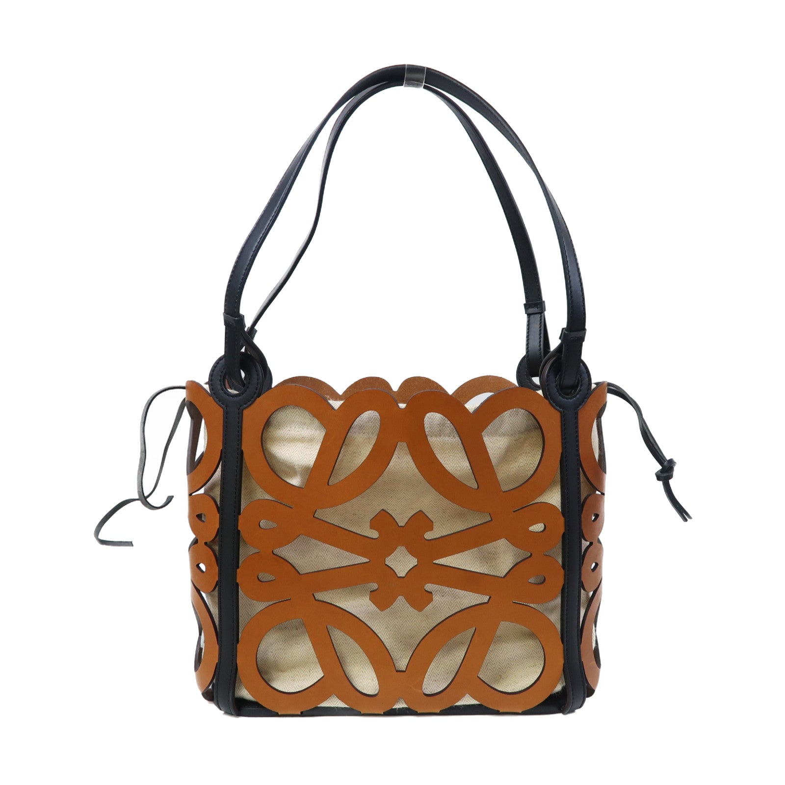 LOEWE 牛皮皮革Anagram Cut Out Tote肩背袋啡色/黑色
