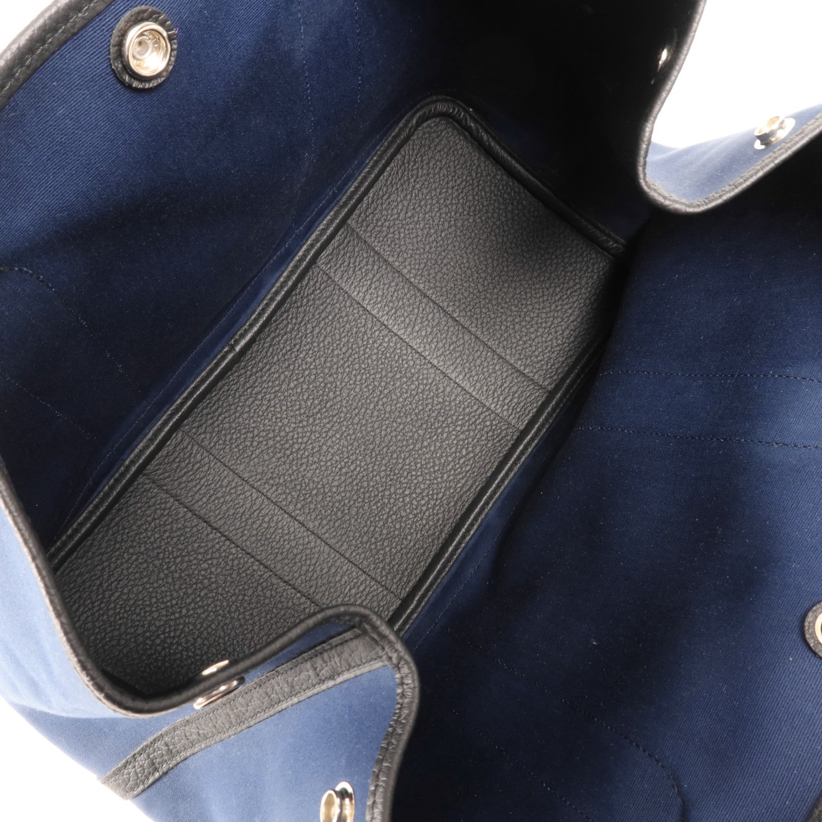 HERMES 帆布/皮革Garden Party PM銀扣手挽袋