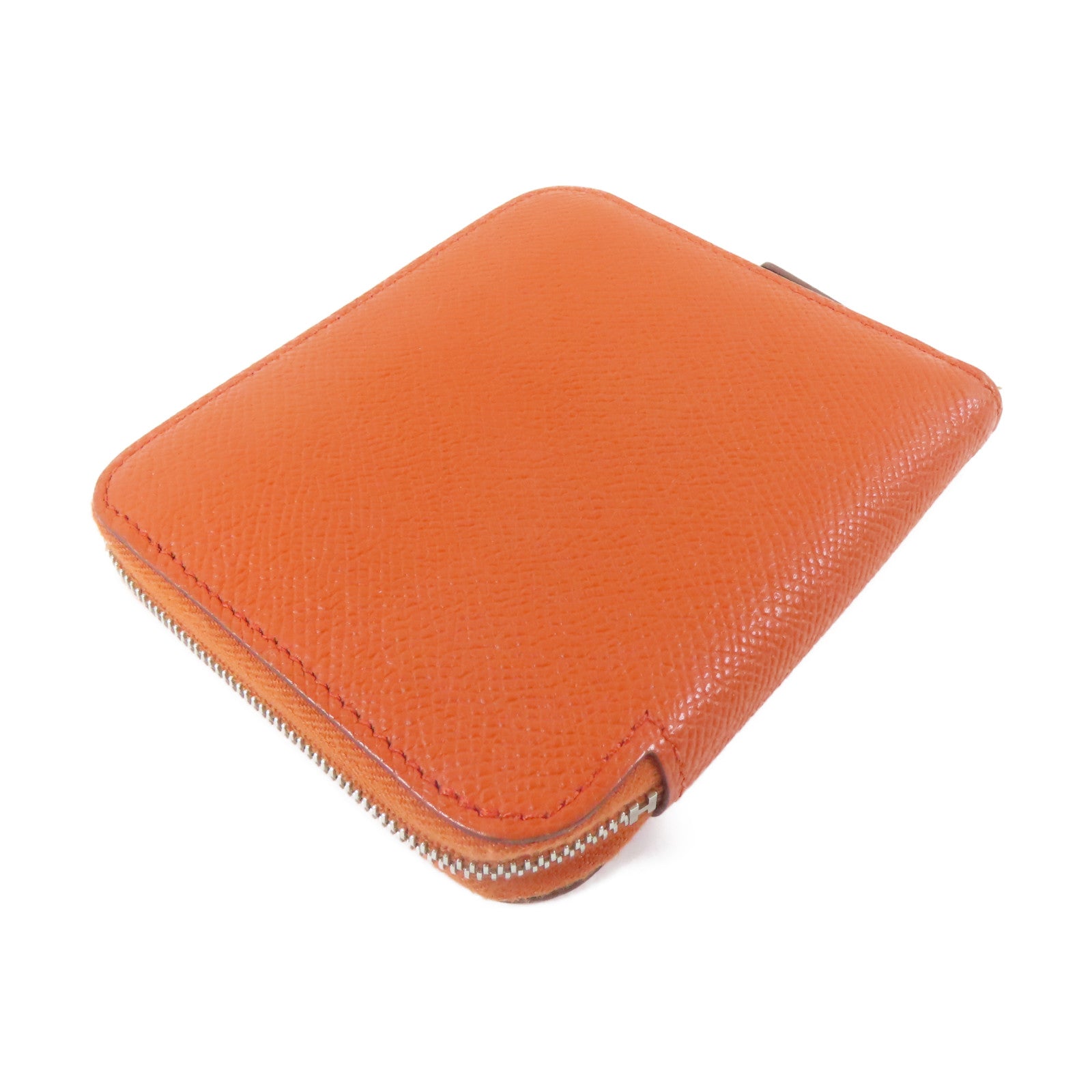 HERMES 【激減優惠】Veau Epsom皮革Silk'In Compact銀扣錢包火焰橘色