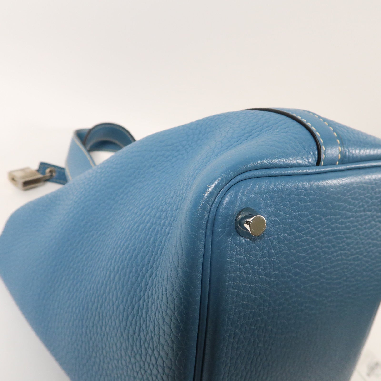 HERMES 【激減優惠】Clemence皮革Picotin PM銀扣手挽袋Bleu Jean/藍色