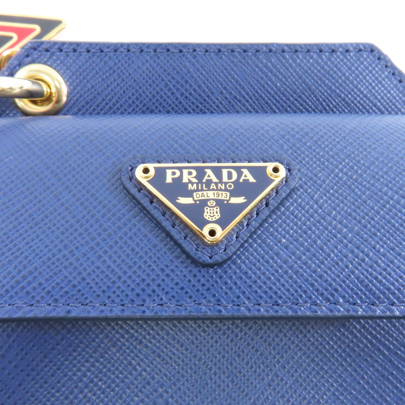 PRADA 【激減優惠】Saffiano皮革Card Case金扣卡片套藍色