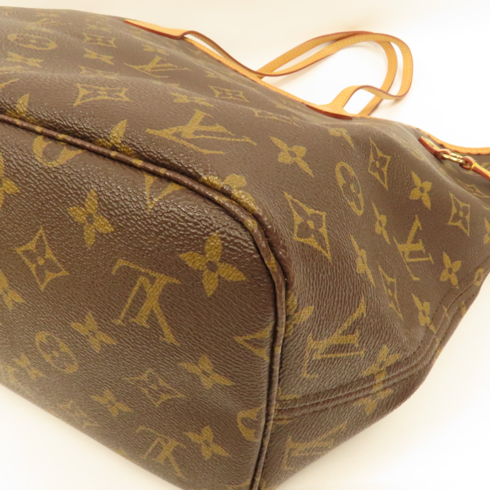 LOUIS VUITTON Monogram Neverfull MM金扣手挽袋啡色