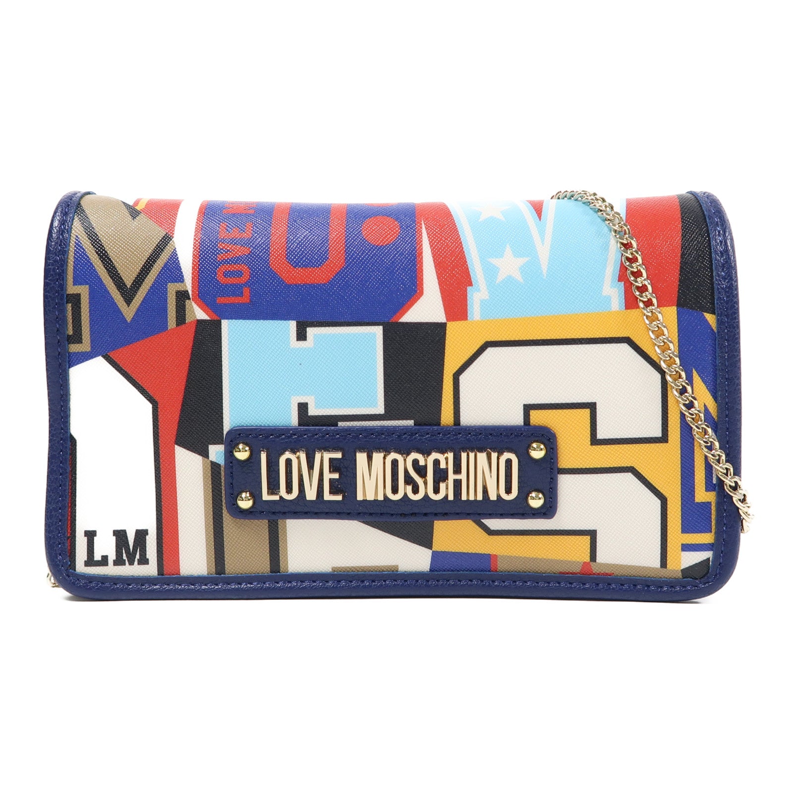 MOSCHINO 塗層帆布Chain Shoulder金扣鏈帶肩背袋彩色
