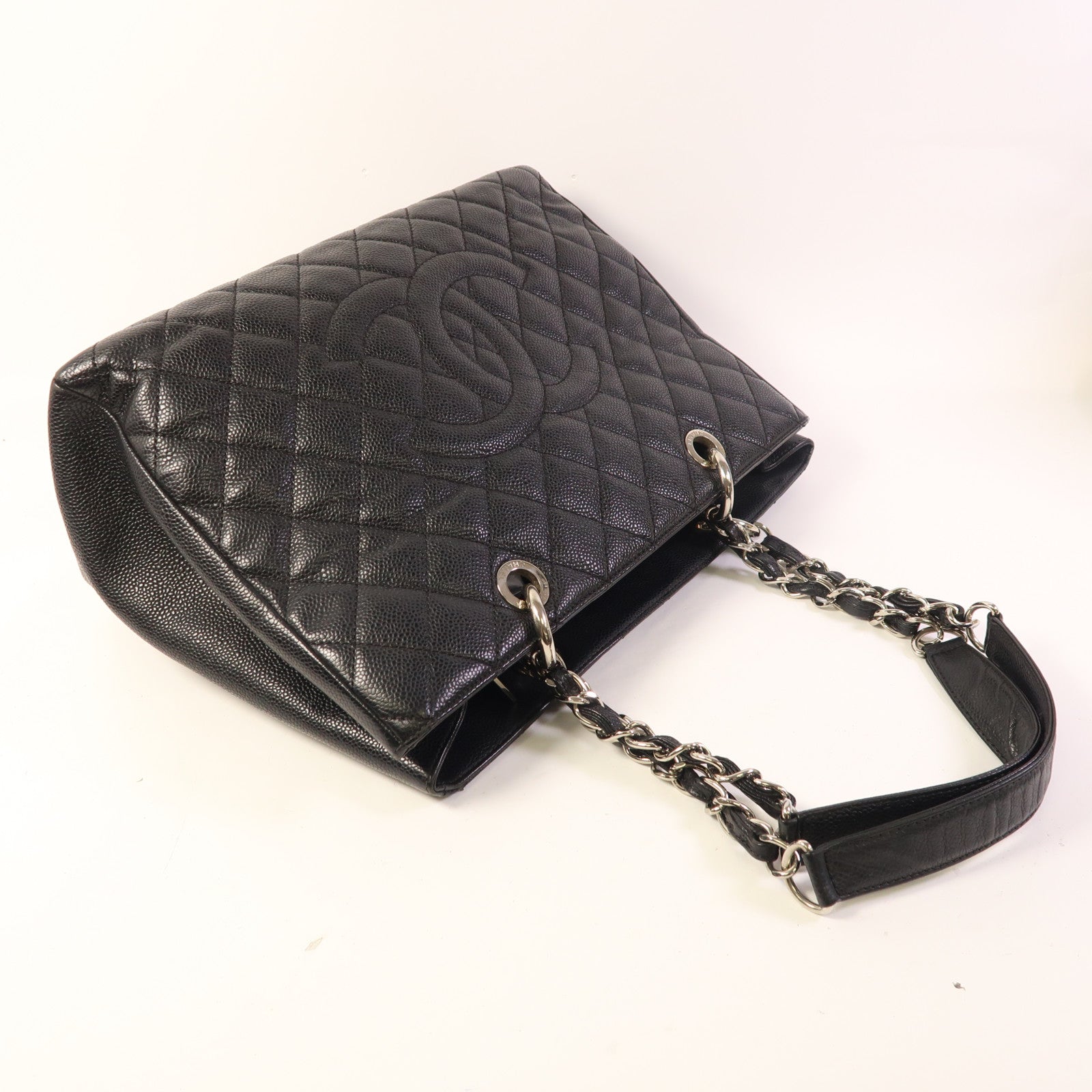 CHANEL 牛皮皮革GST Grand Shopping Tote Bag銀扣鏈帶肩背袋