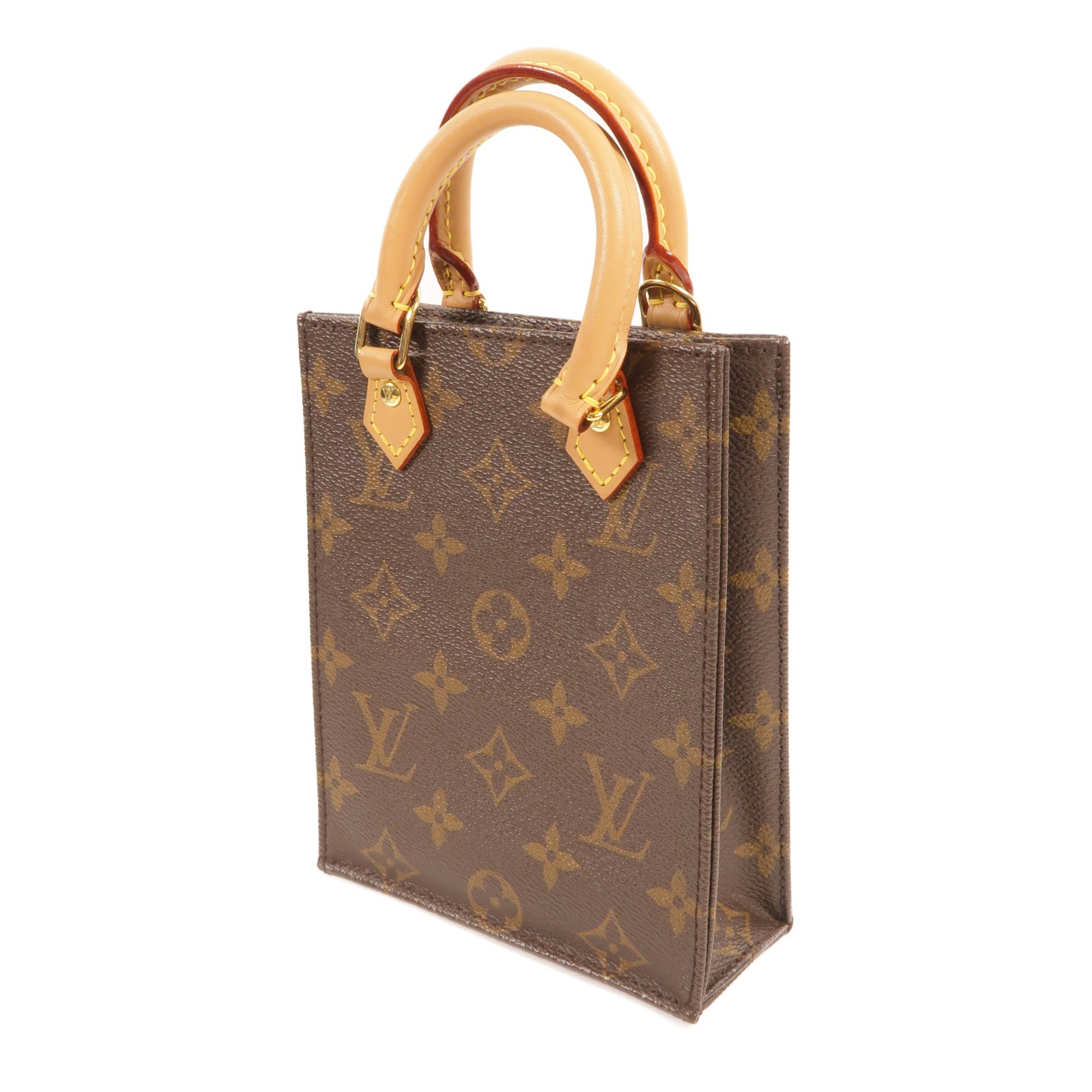 LOUIS VUITTON Monogram Petit Sac Plat金扣手挽肩背兩用袋Monogram Petit Sac Plat金扣手挽肩背兩用袋