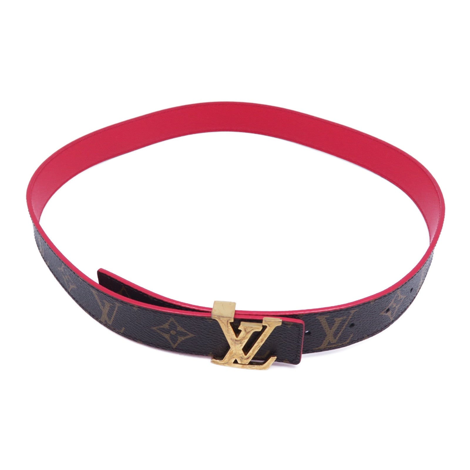 LOUIS VUITTON 【激減優惠】Monogram Belt金扣皮帶啡色/紅色