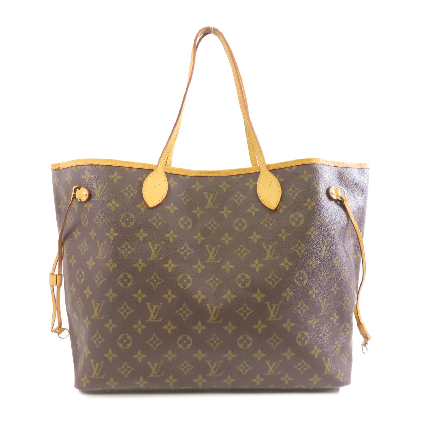 LOUIS VUITTON Monogram Neverfull GM金扣手挽袋棕色