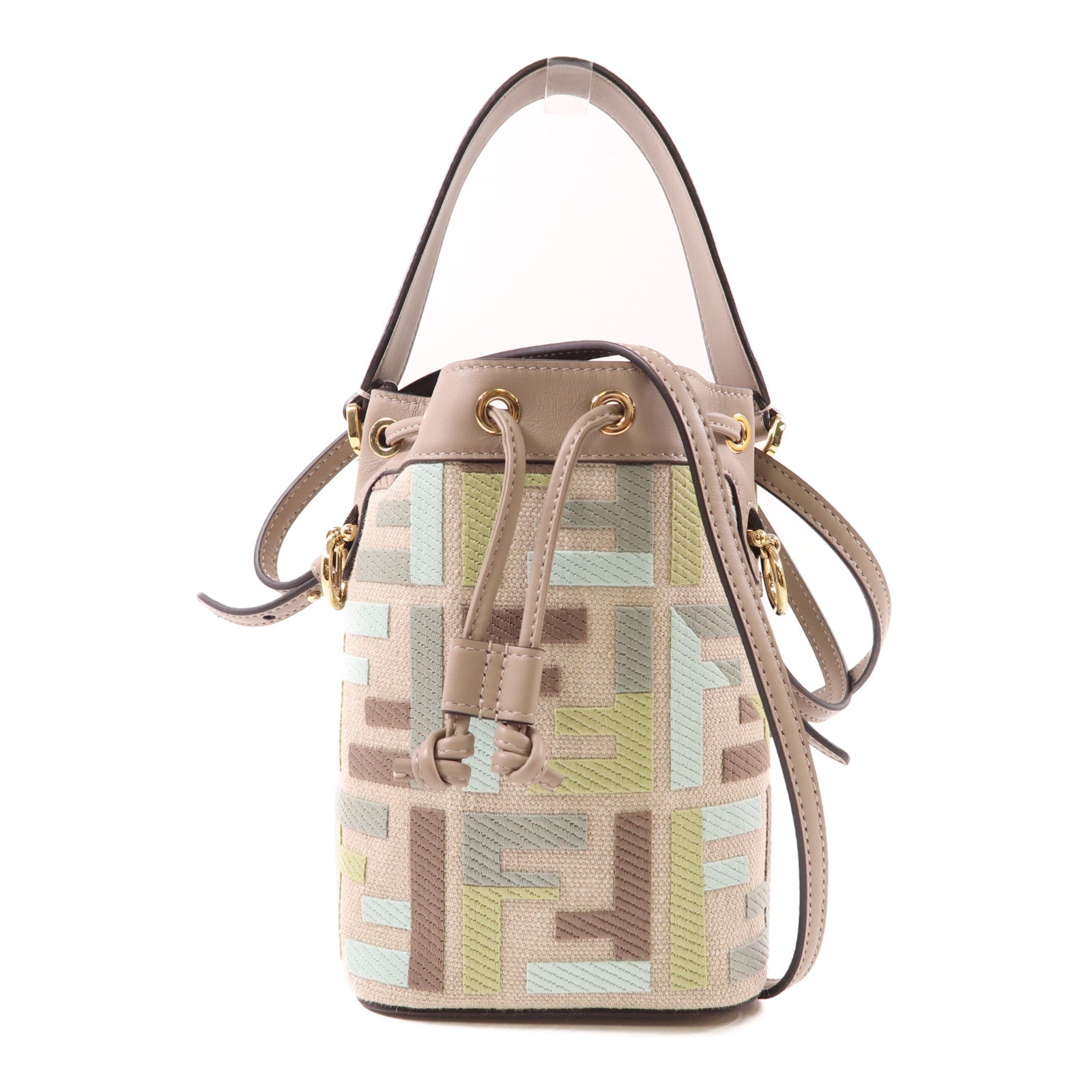 FENDI GHW Mon Tresor 2 Way Shoulder Bag 8BS093AUPIF1SKI Canvas Calfskin Leather