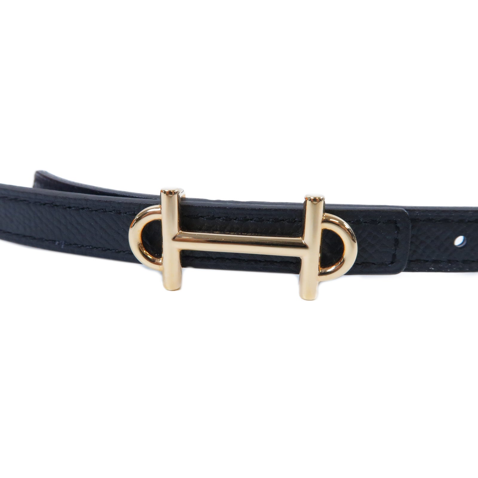 HERMES 【激減優惠】Epsom皮革Belt金扣皮帶Noir黑色/藍色