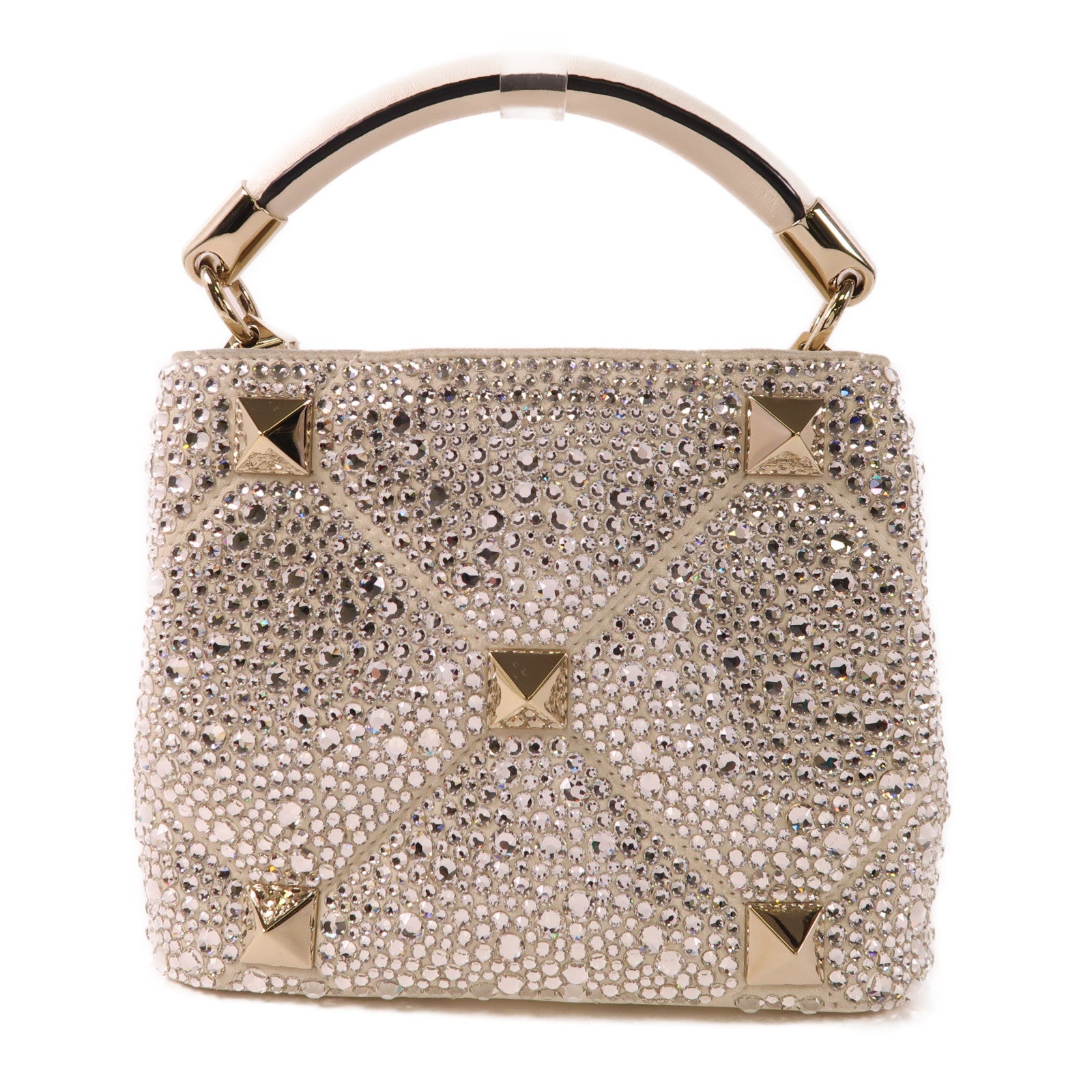 Valentino 牛皮皮革/水鑽Roman Stud Embellished Top Handle金扣手挽肩背兩用袋