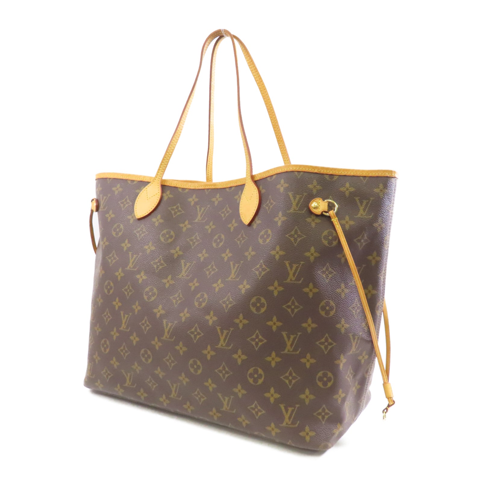 LOUIS VUITTON Monogram Neverfull GM金扣手挽袋棕色