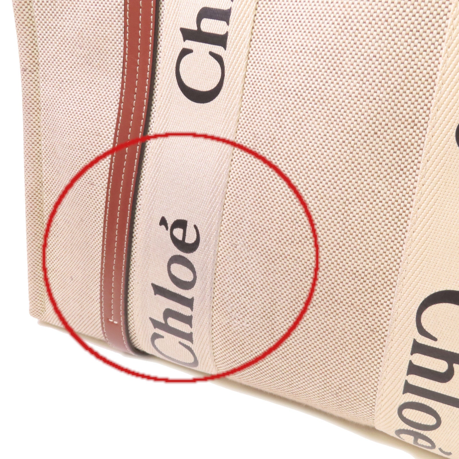 Chloe 帆布Woody Tote Medium Bag肩背袋杏色/啡色