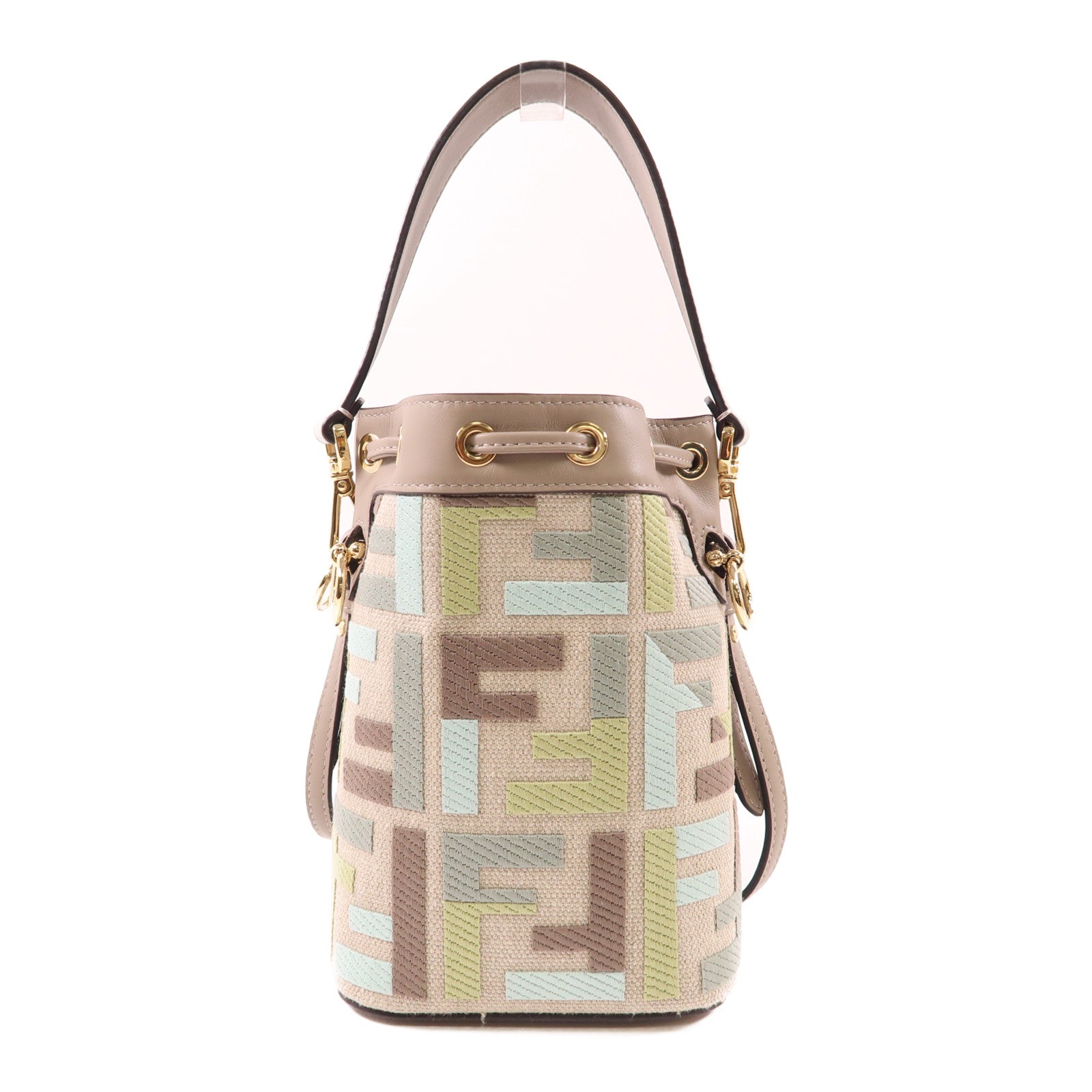 FENDI GHW Mon Tresor 2 Way Shoulder Bag 8BS093AUPIF1SKI Canvas Calfskin Leather