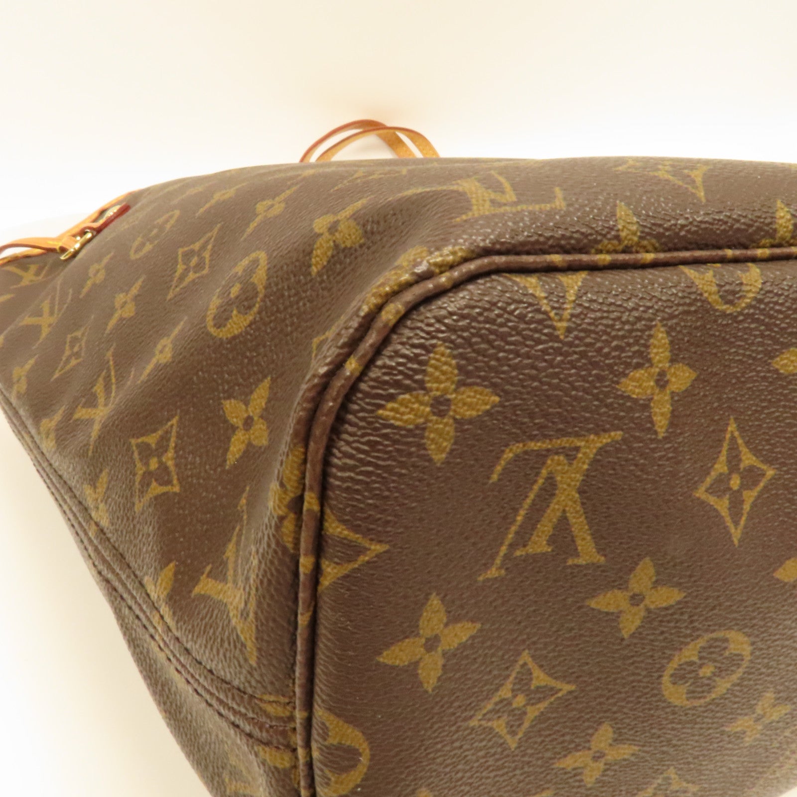 LOUIS VUITTON Monogram Neverfull MM金扣手挽袋啡色
