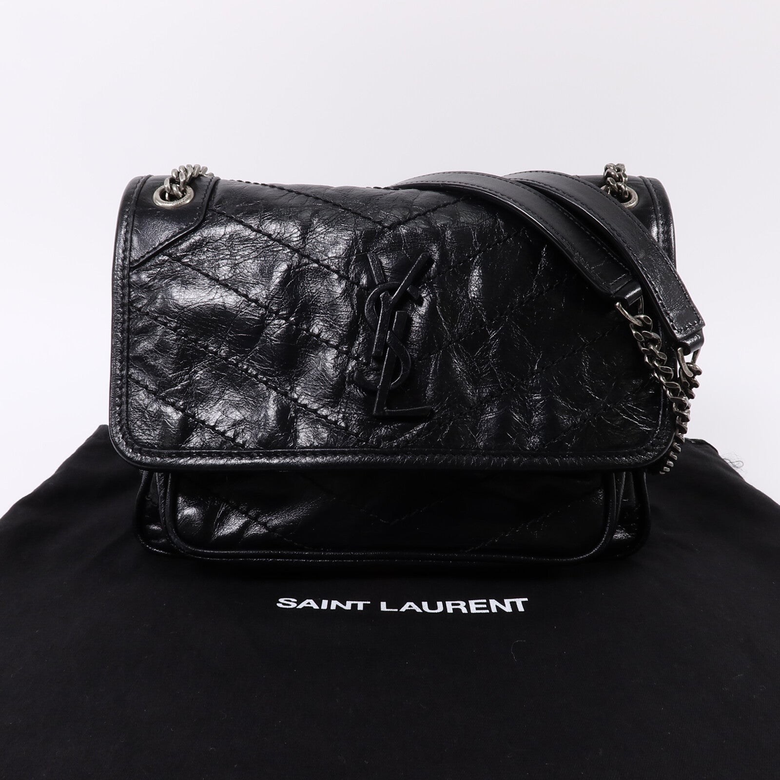 SAINT LAURENT 牛皮皮革Niki Baby鏈帶手挽肩背兩用袋
