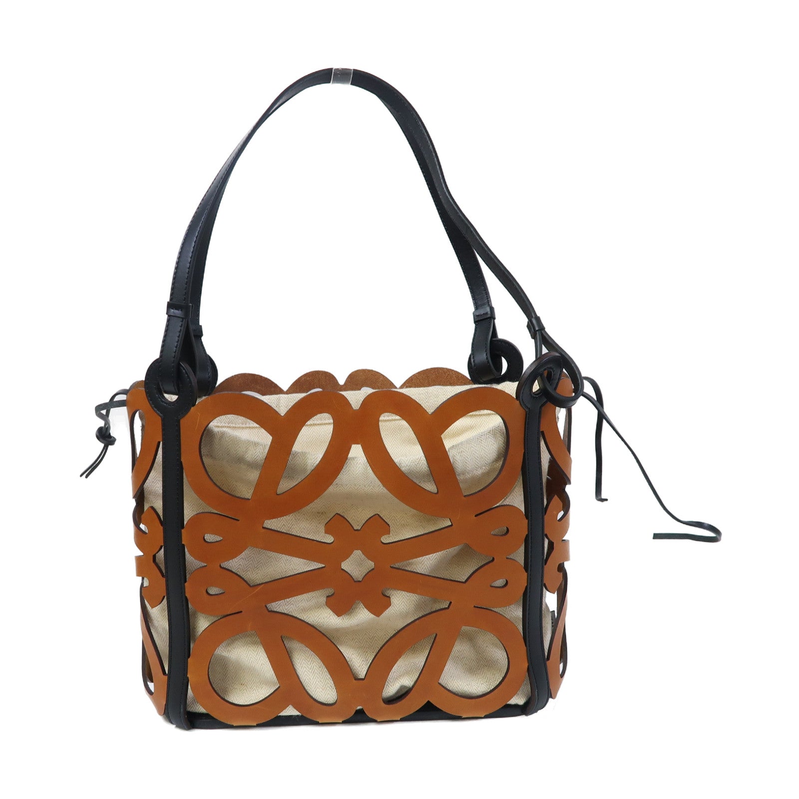 LOEWE 牛皮皮革Anagram Cut Out Tote肩背袋啡色/黑色