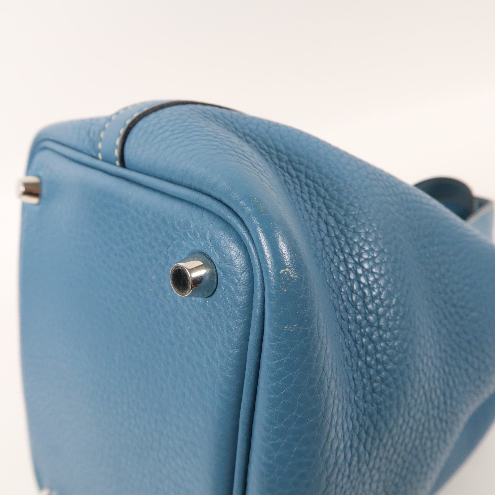 HERMES 【激減優惠】Clemence皮革Picotin PM銀扣手挽袋Bleu Jean/藍色