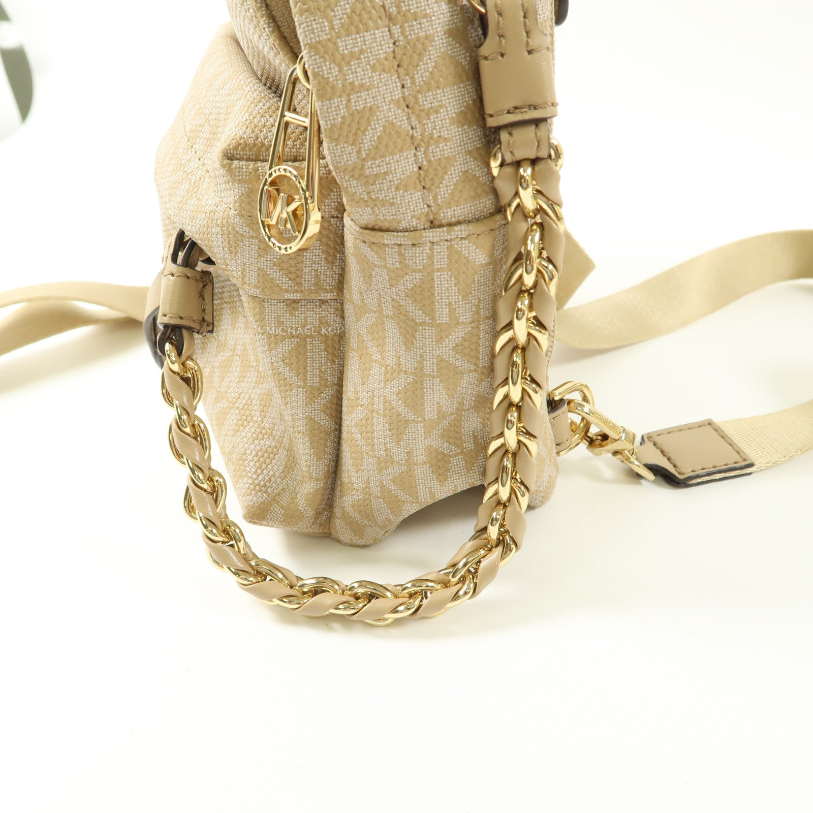 Michael Kors 塗層帆布Backpack金扣背包杏色/淺褐色