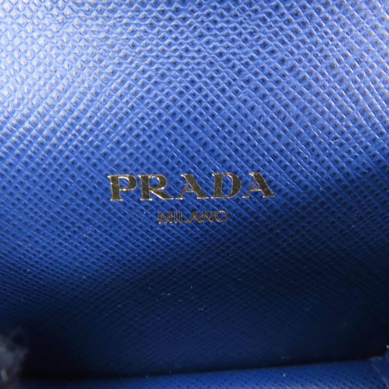 PRADA 【激減優惠】Saffiano皮革Card Case金扣卡片套藍色