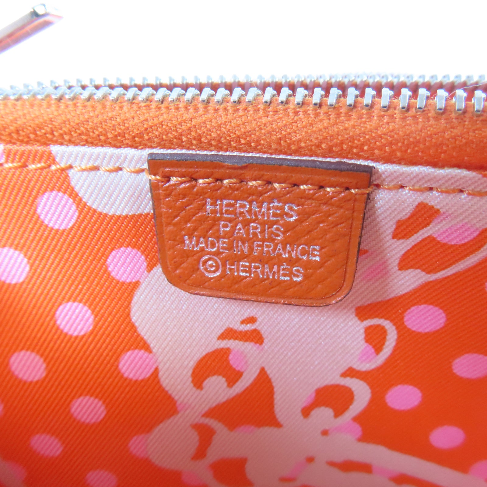 HERMES 【激減優惠】Veau Epsom皮革Silk'In Compact銀扣錢包火焰橘色