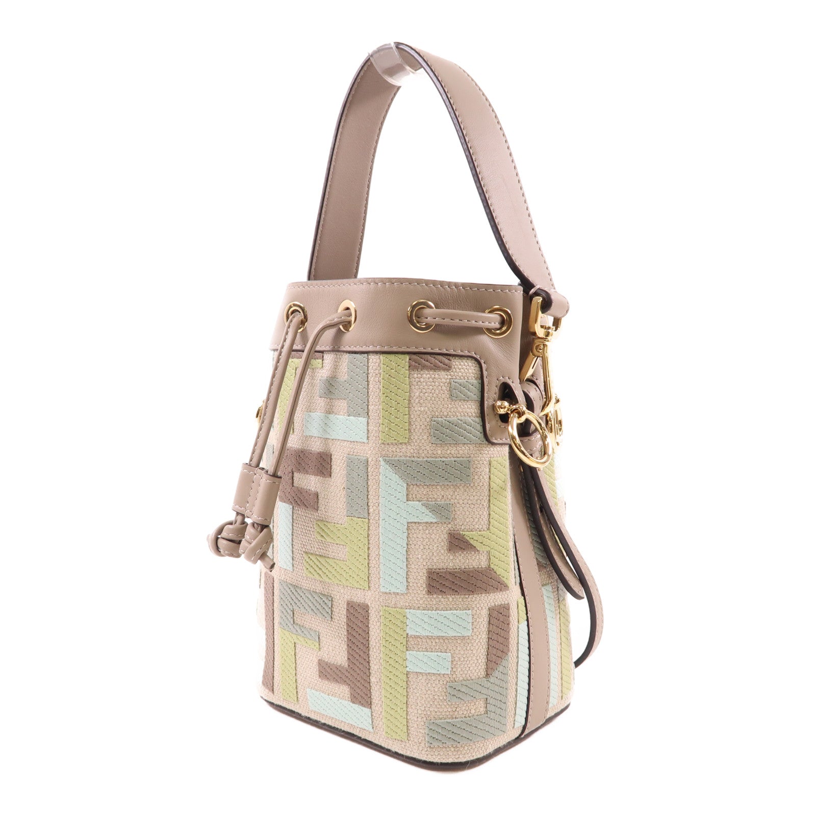 FENDI GHW Mon Tresor 2 Way Shoulder Bag 8BS093AUPIF1SKI Canvas Calfskin Leather