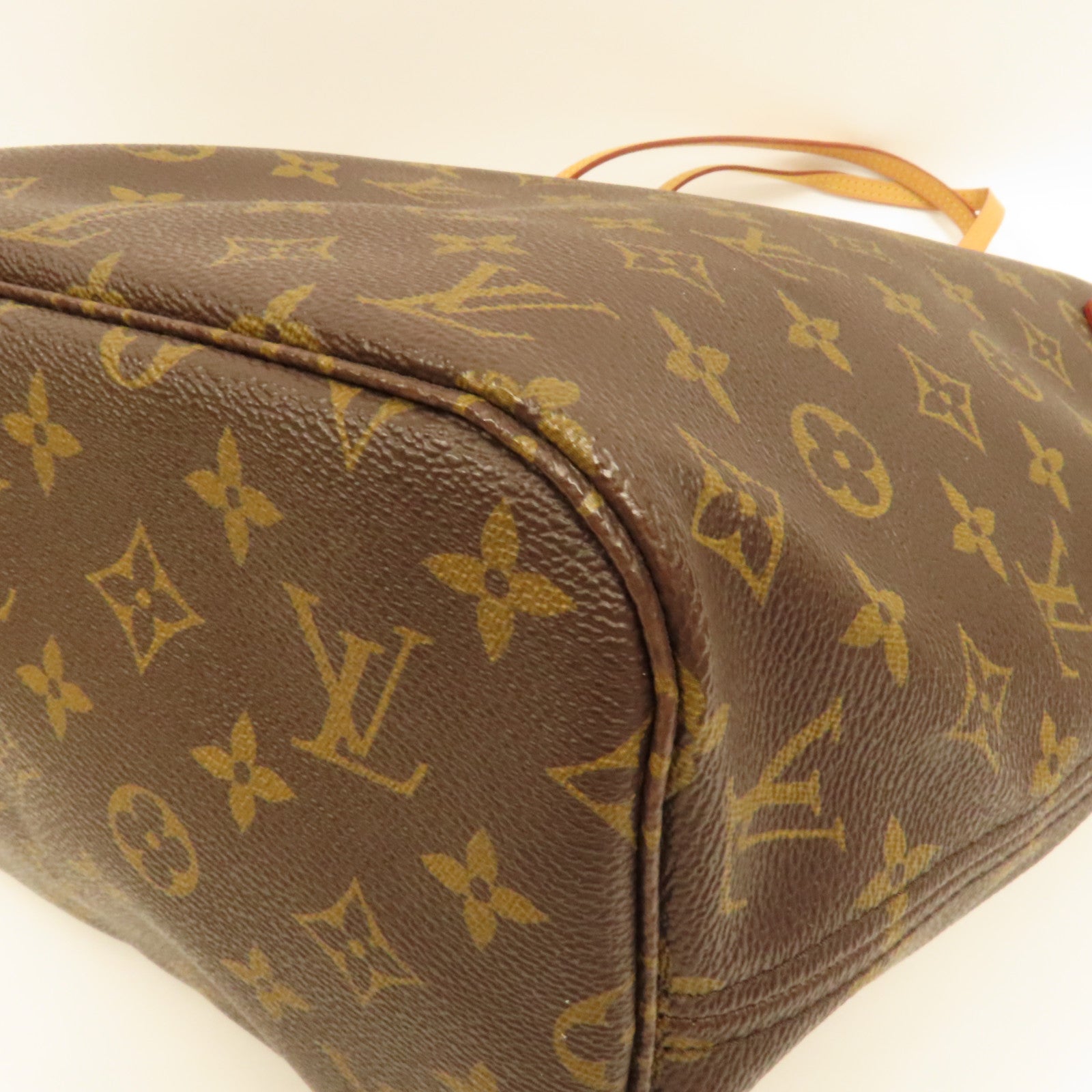 LOUIS VUITTON Monogram Neverfull MM金扣手挽袋啡色